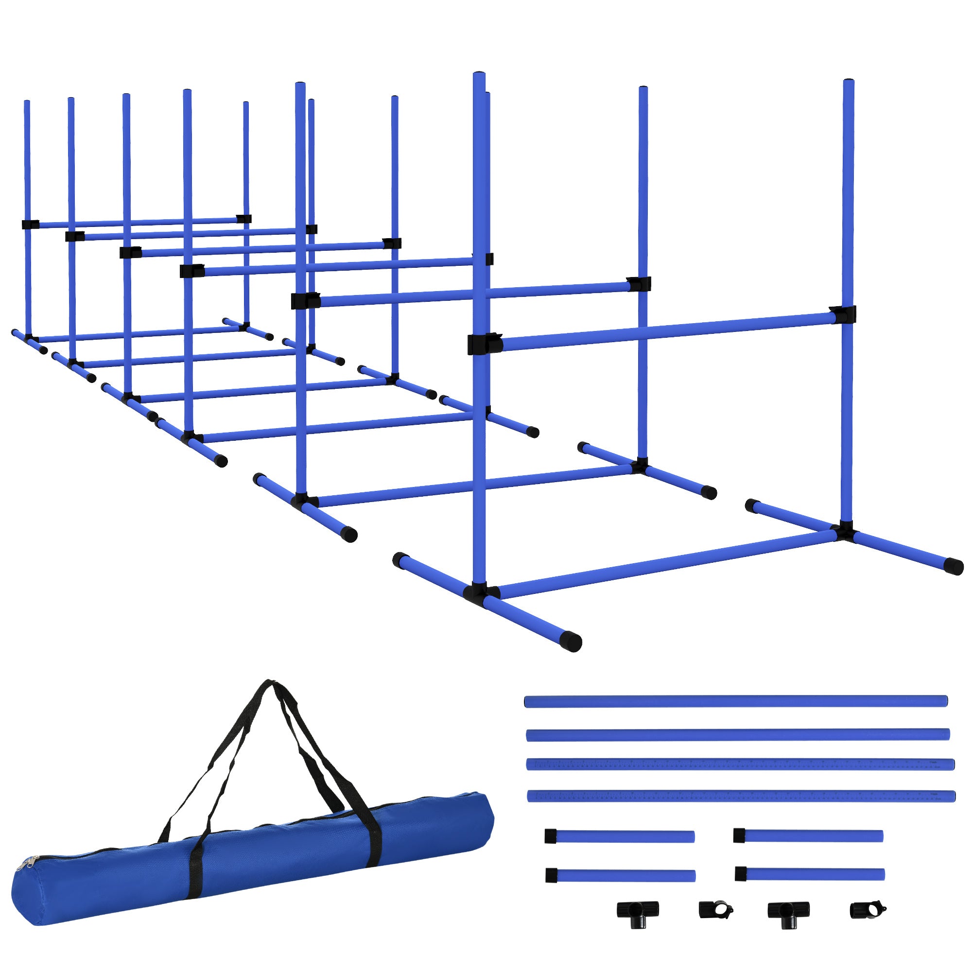 Large Size Dog Agility Training Equipment 6KG Net Wight, 6 PCS Adjustable Height Jump Bars, Obstacle Course Starter Kit for Large Medium Small Dog Puppy, Blue