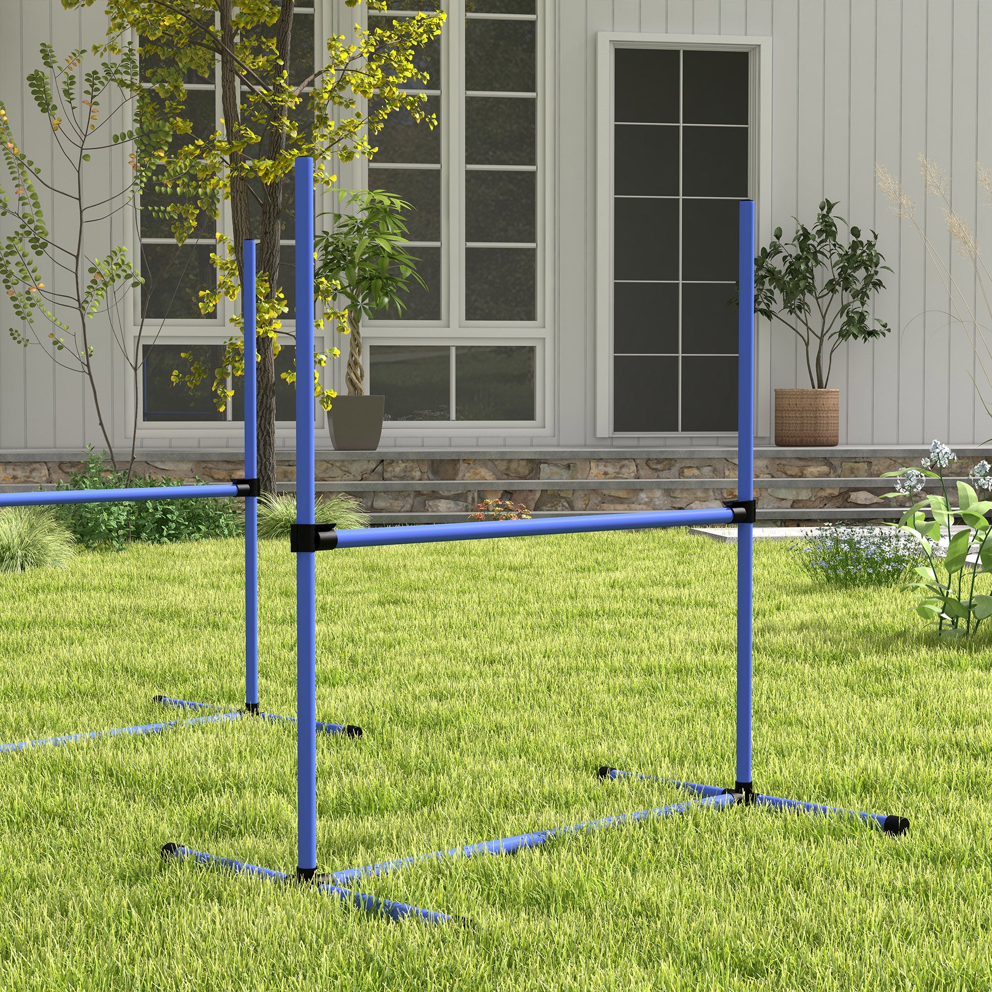 Large Size Dog Agility Training Equipment 6KG Net Wight, 6 PCS Adjustable Height Jump Bars, Obstacle Course Starter Kit for Large Medium Small Dog Puppy, Blue