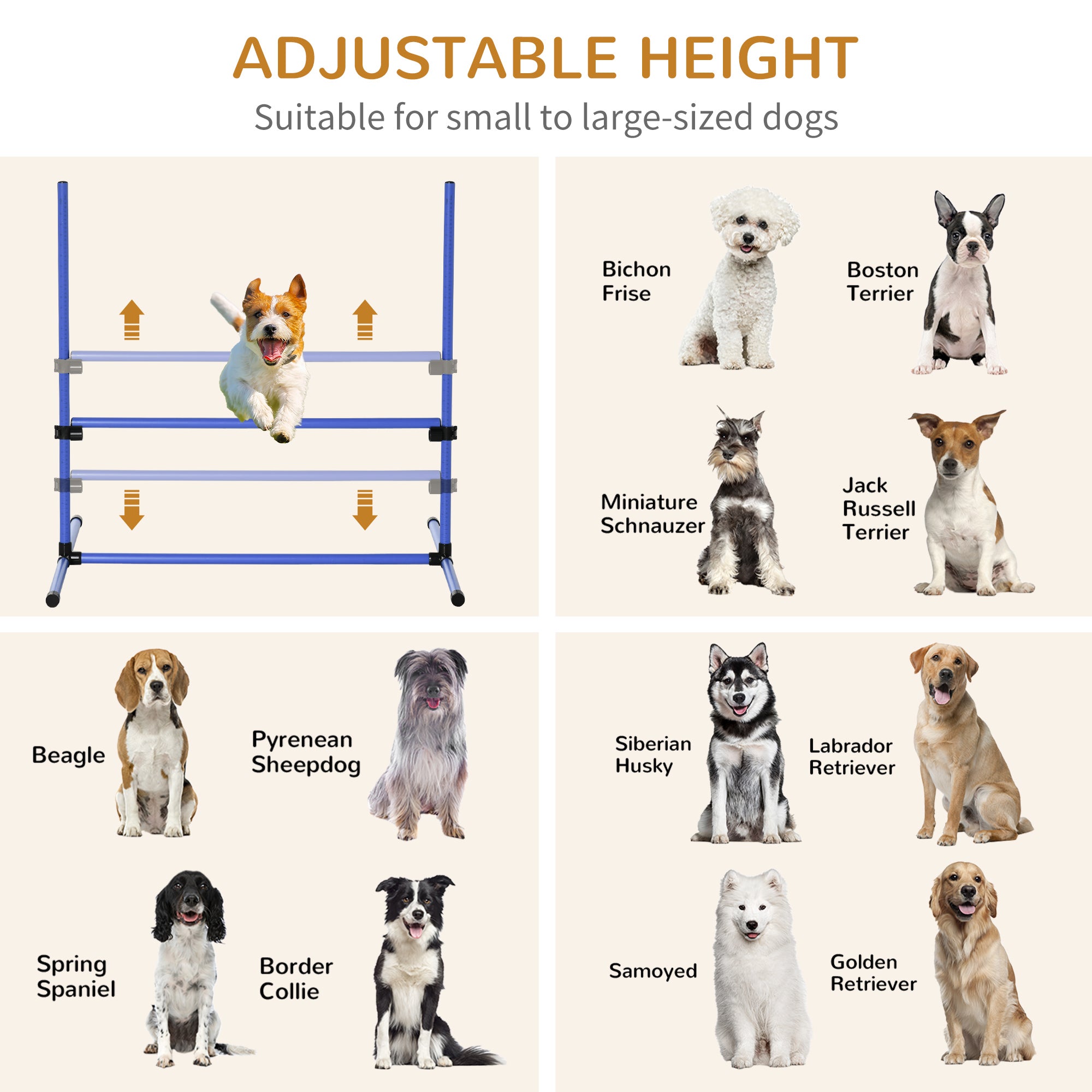 Large Size Dog Agility Training Equipment 6KG Net Wight, 6 PCS Adjustable Height Jump Bars, Obstacle Course Starter Kit for Large Medium Small Dog Puppy, Blue