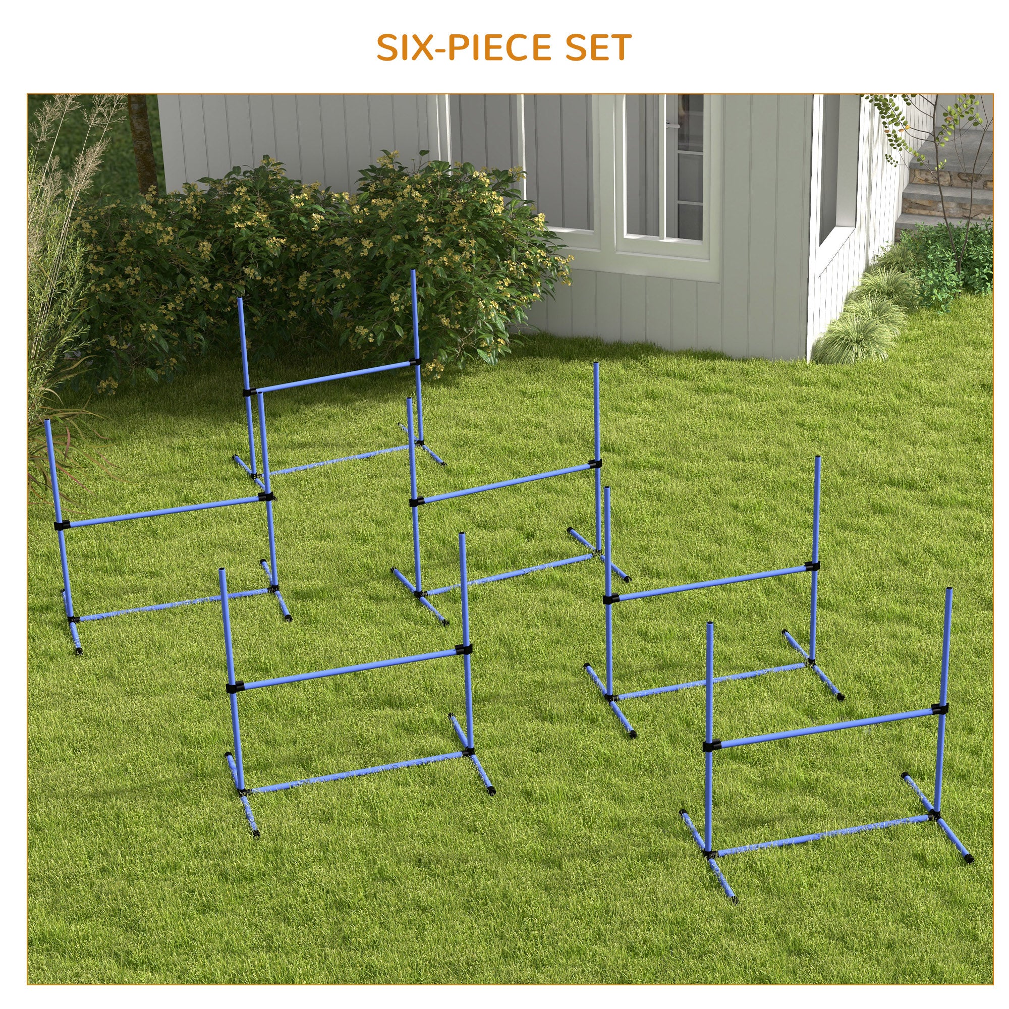 Large Size Dog Agility Training Equipment 6KG Net Wight, 6 PCS Adjustable Height Jump Bars, Obstacle Course Starter Kit for Large Medium Small Dog Puppy, Blue