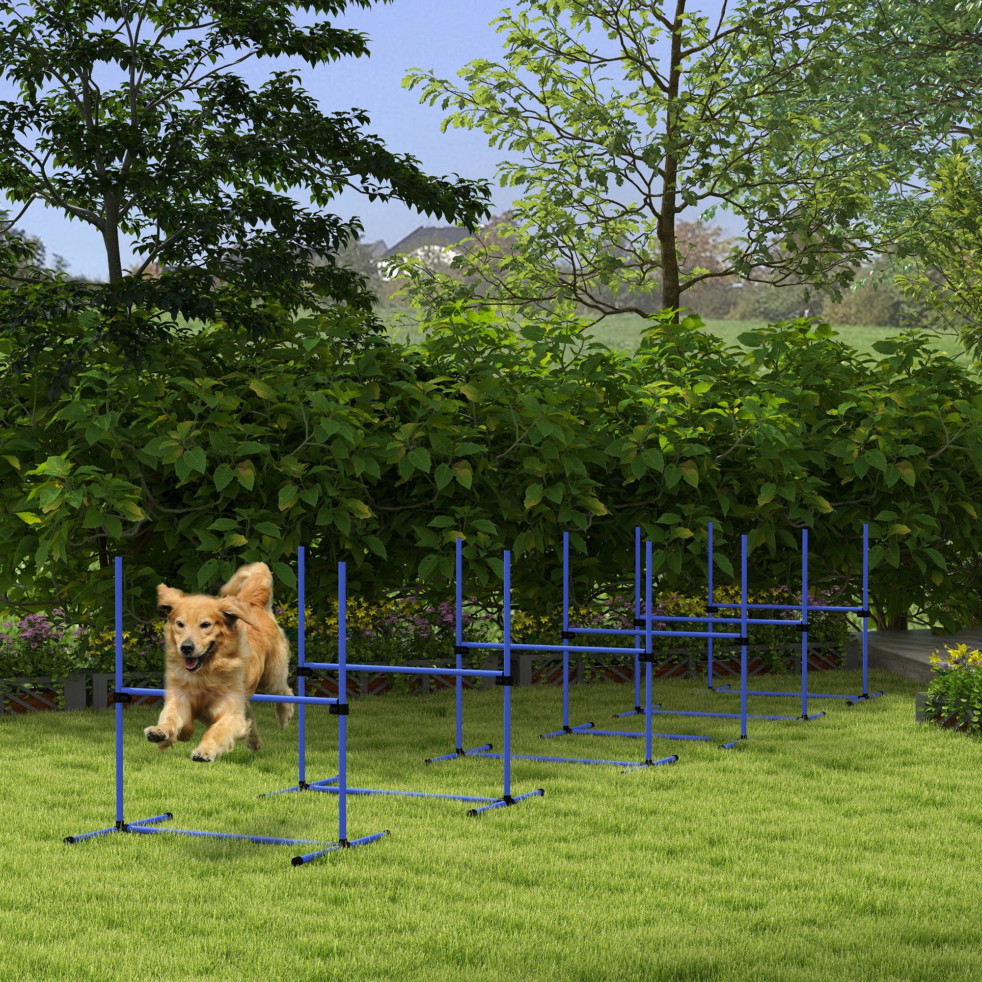 Large Size Dog Agility Training Equipment 6KG Net Wight, 6 PCS Adjustable Height Jump Bars, Obstacle Course Starter Kit for Large Medium Small Dog Puppy, Blue