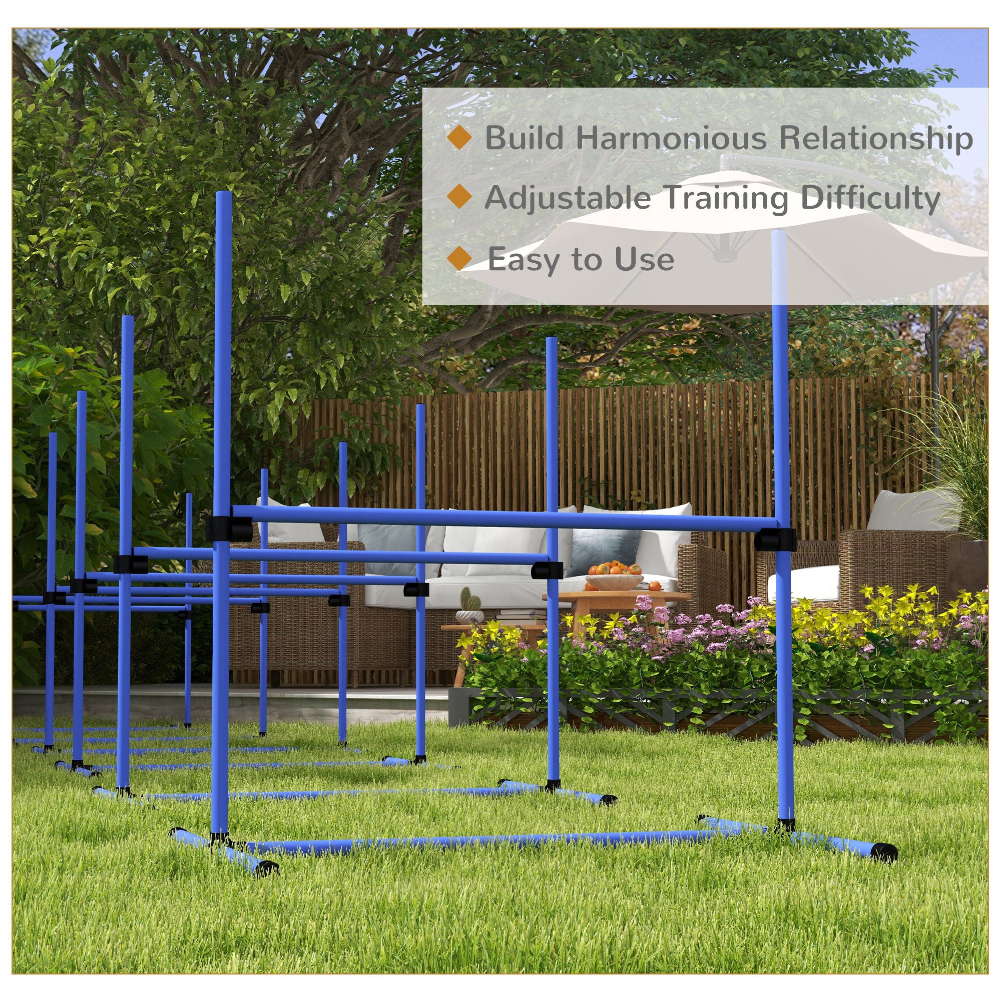 Large Size Dog Agility Training Equipment 6KG Net Wight, 6 PCS Adjustable Height Jump Bars, Obstacle Course Starter Kit for Large Medium Small Dog Puppy, Blue