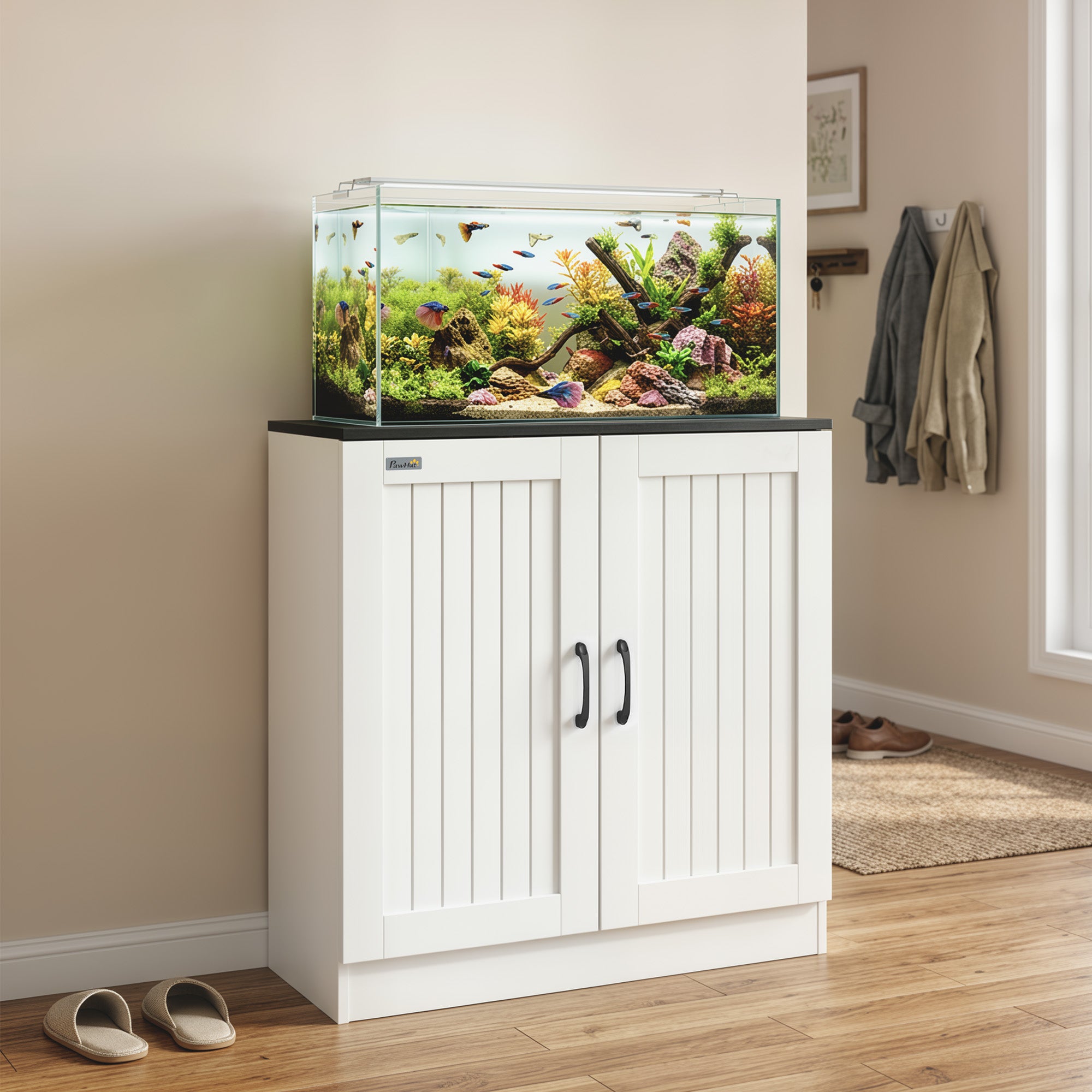 Fish Tank Stand, 20-29 Gallon Aquarium Stand with Power Outlets, Cabinet Storage and Anti-Tip Kit, Wooden Aquarium Cabinet for Home, Living Room, 78 x 35 x 80 cm, White