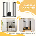 Load image into Gallery viewer, 30"-32" Extra Wide Pet Gate with Small Door, 35"H Dog Gate with Safety Gate Barrier, Stair Pressure Fit, Auto Close, Double Locking, for Doorways, Hallways, Black
