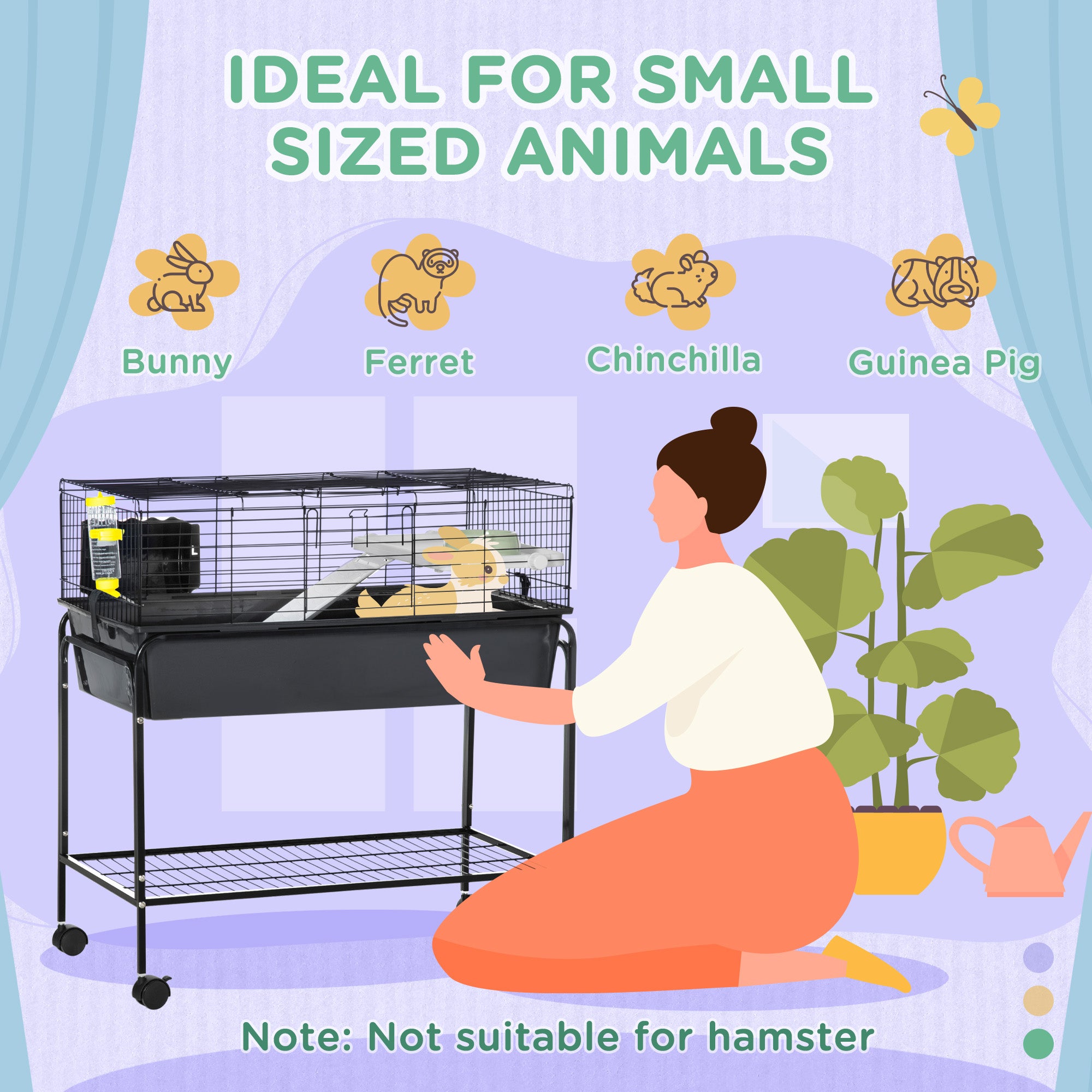 PawHut Two-Story Small Animal Cage Removable from Stand, Guinea Pig Cage, Hedgehog Cage, Chinchilla Cage, Ferret, with Shelf & Wheels, Pet Habitat, 33" x 18.5" x 35", Charcoal Gray