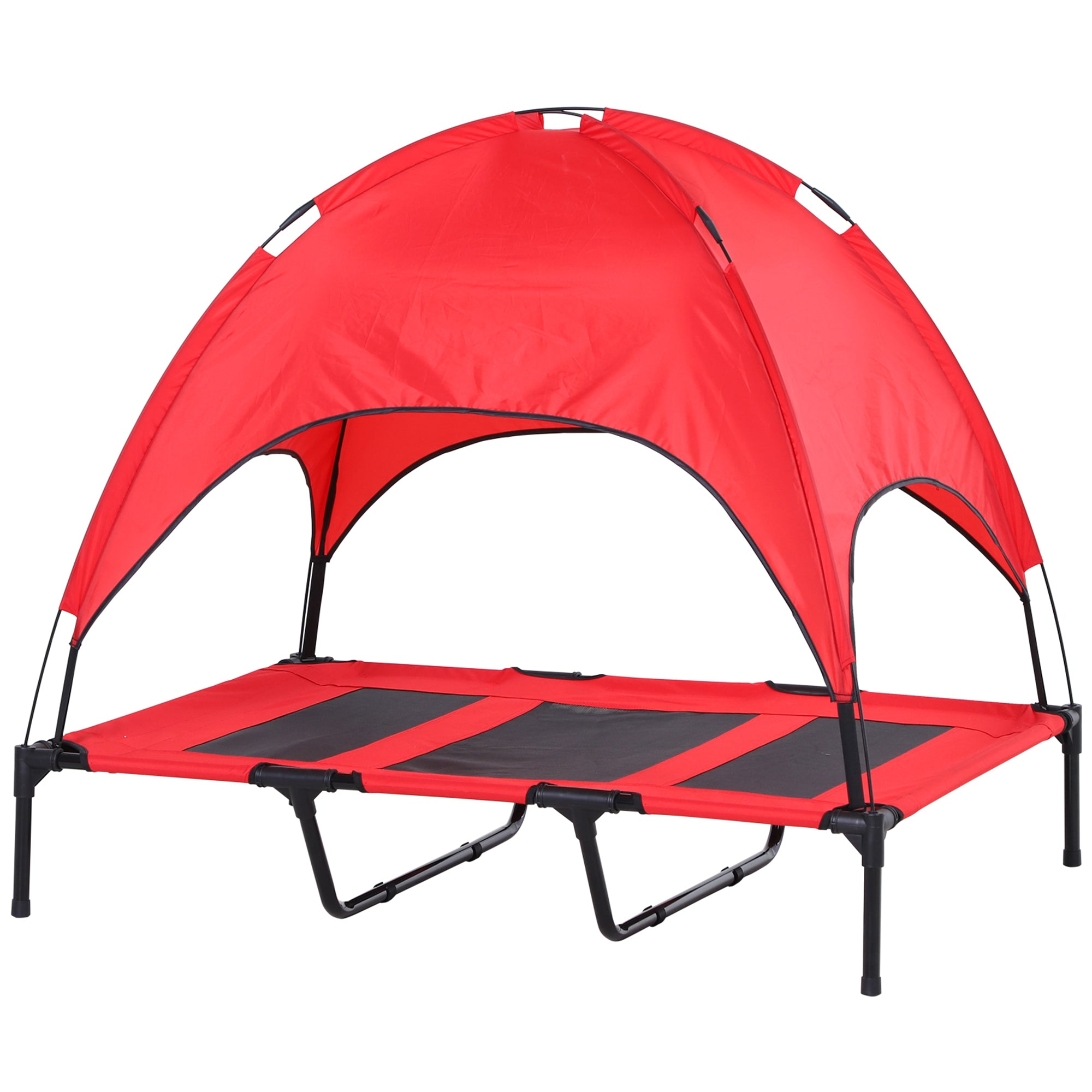 Elevated Dog Bed with Canopy, Portable Raised Dog Cot for XL Sized Dogs, Indoor & Outdoor, 48" x 36" x 43", Red