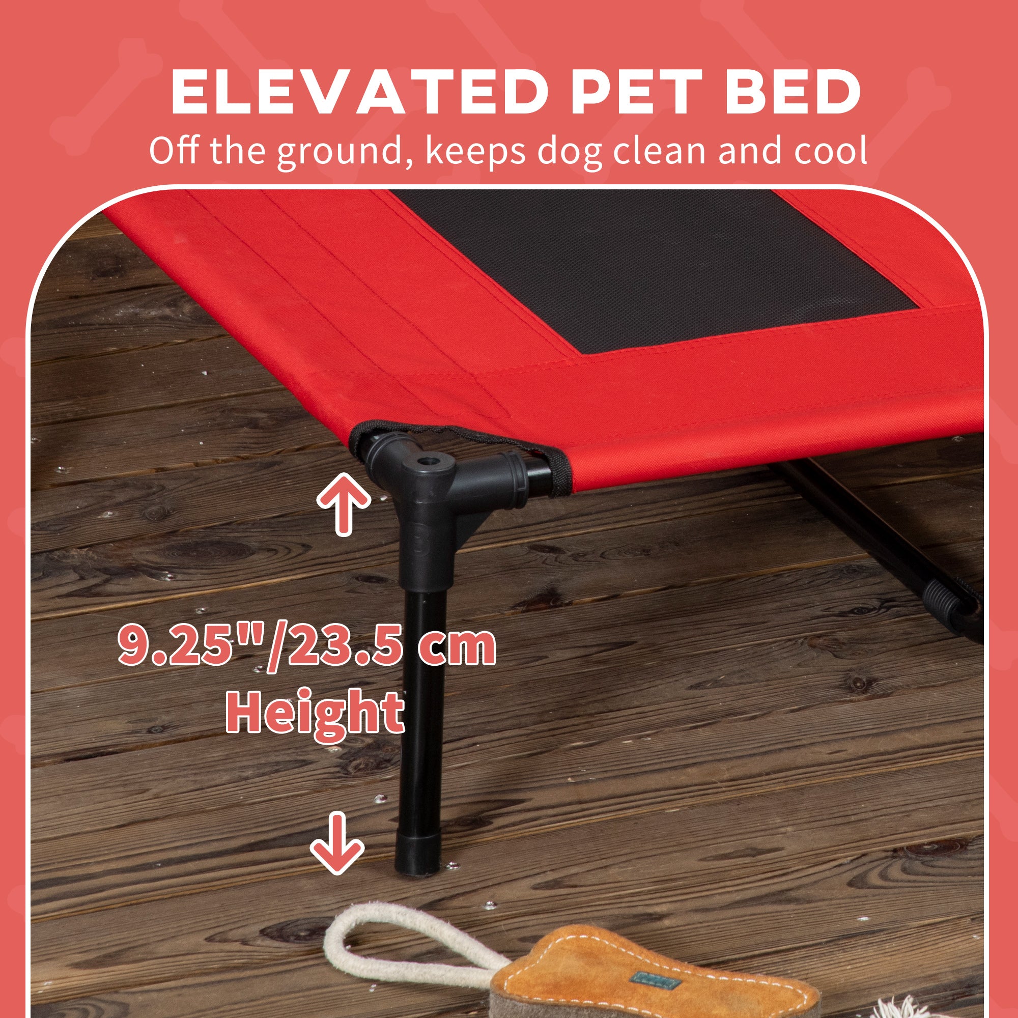 Elevated Dog Bed with Canopy, Portable Raised Dog Cot for XL Sized Dogs, Indoor & Outdoor, 48" x 36" x 43", Red