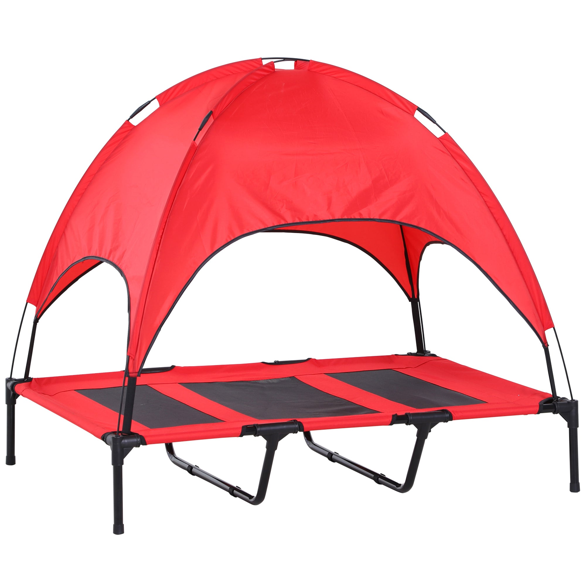 Elevated Dog Bed with Canopy, Portable Raised Dog Cot for XL Sized Dogs, Indoor & Outdoor, 48" x 36" x 43", Red
