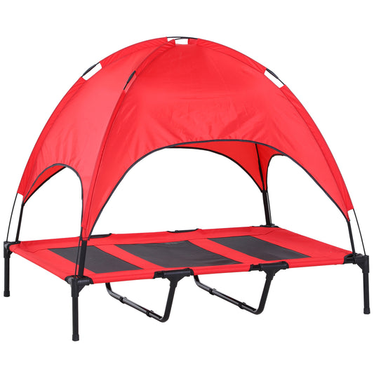 Elevated Dog Bed with Canopy, Portable Raised Dog Cot for XL Sized Dogs, Indoor & Outdoor, 48" x 36" x 43", Red