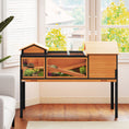 Load image into Gallery viewer, Tortoise House with 2 Rooms, Wooden Reptile Enclosure Habitat with Clear Windows, Ramps, Openable Top, Built-in Tray, with Stand Legs for Indoor Use, Yellow
