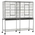 Load image into Gallery viewer, 65" Double Rolling Metal Bird Cage with Divider, Large Parrot Cage for Parakeet, Canaries, Lovebirds, Budgie, Finch, with Detachable Rolling Stand, Storage Shelf, Wood Perch & Food Container
