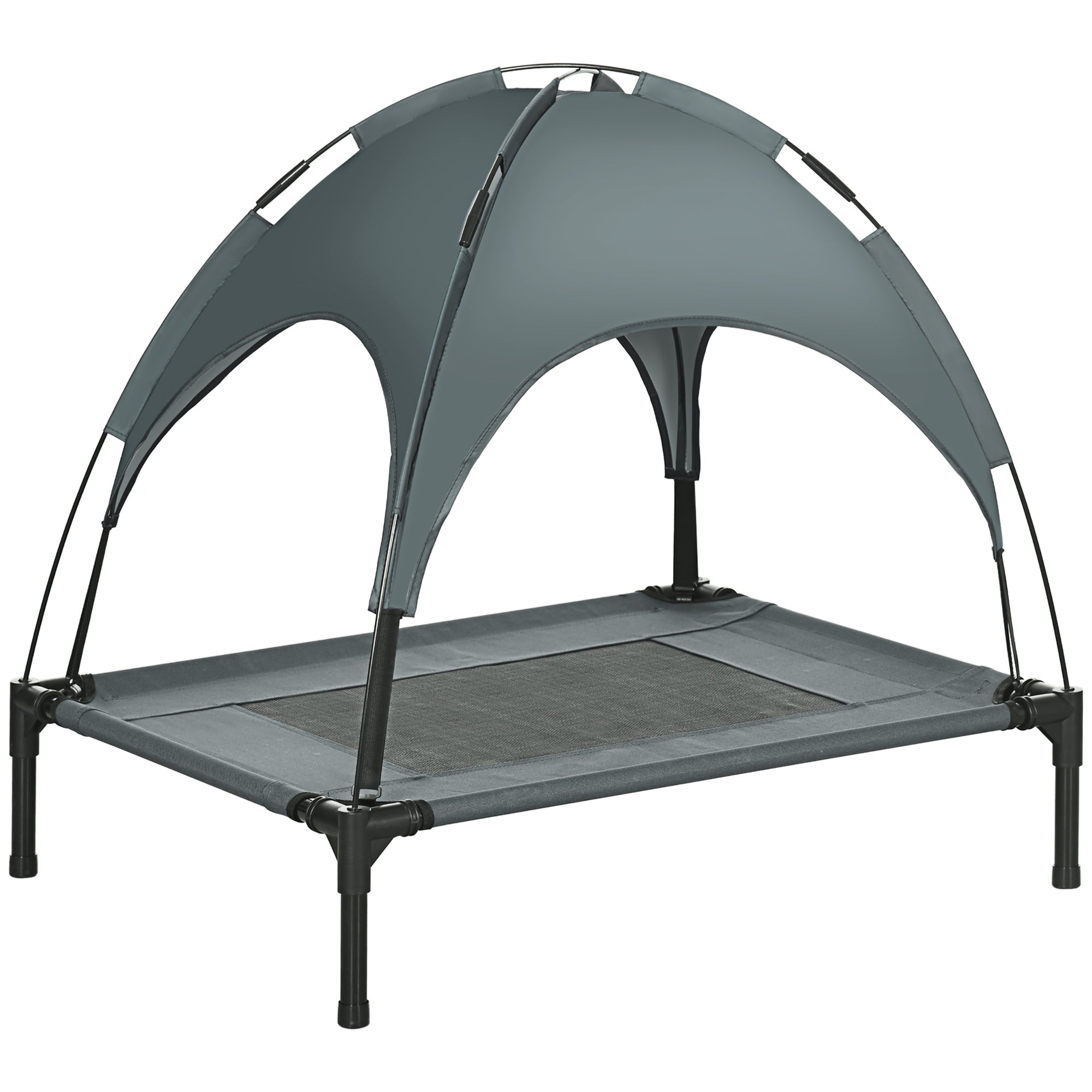 Elevated Dog Bed with Canopy, Portable Raised Dog Cot for M Sized Dogs, Indoor & Outdoor, 30" x 24" x 29", Grey