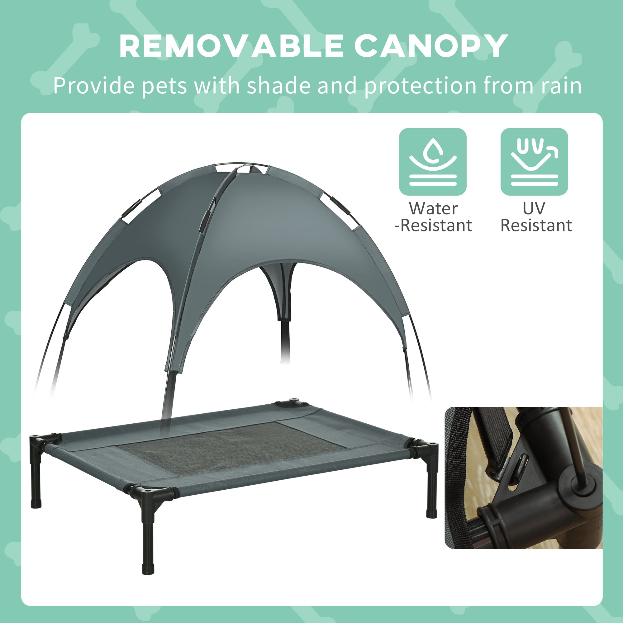 Elevated Dog Bed with Canopy, Portable Raised Dog Cot for M Sized Dogs, Indoor & Outdoor, 30" x 24" x 29", Grey