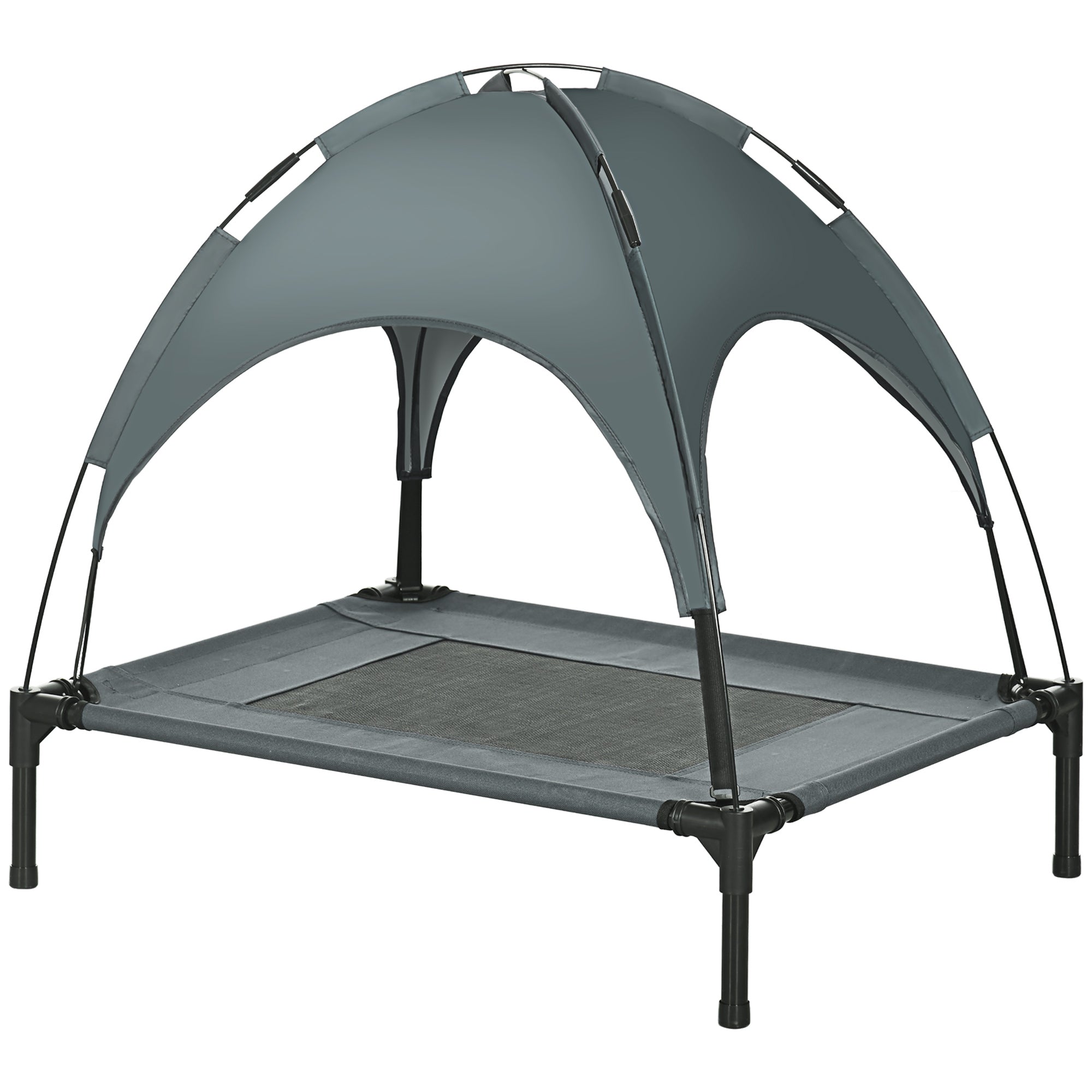 Elevated Dog Bed with Canopy, Portable Raised Dog Cot for M Sized Dogs, Indoor & Outdoor, 30" x 24" x 29", Grey