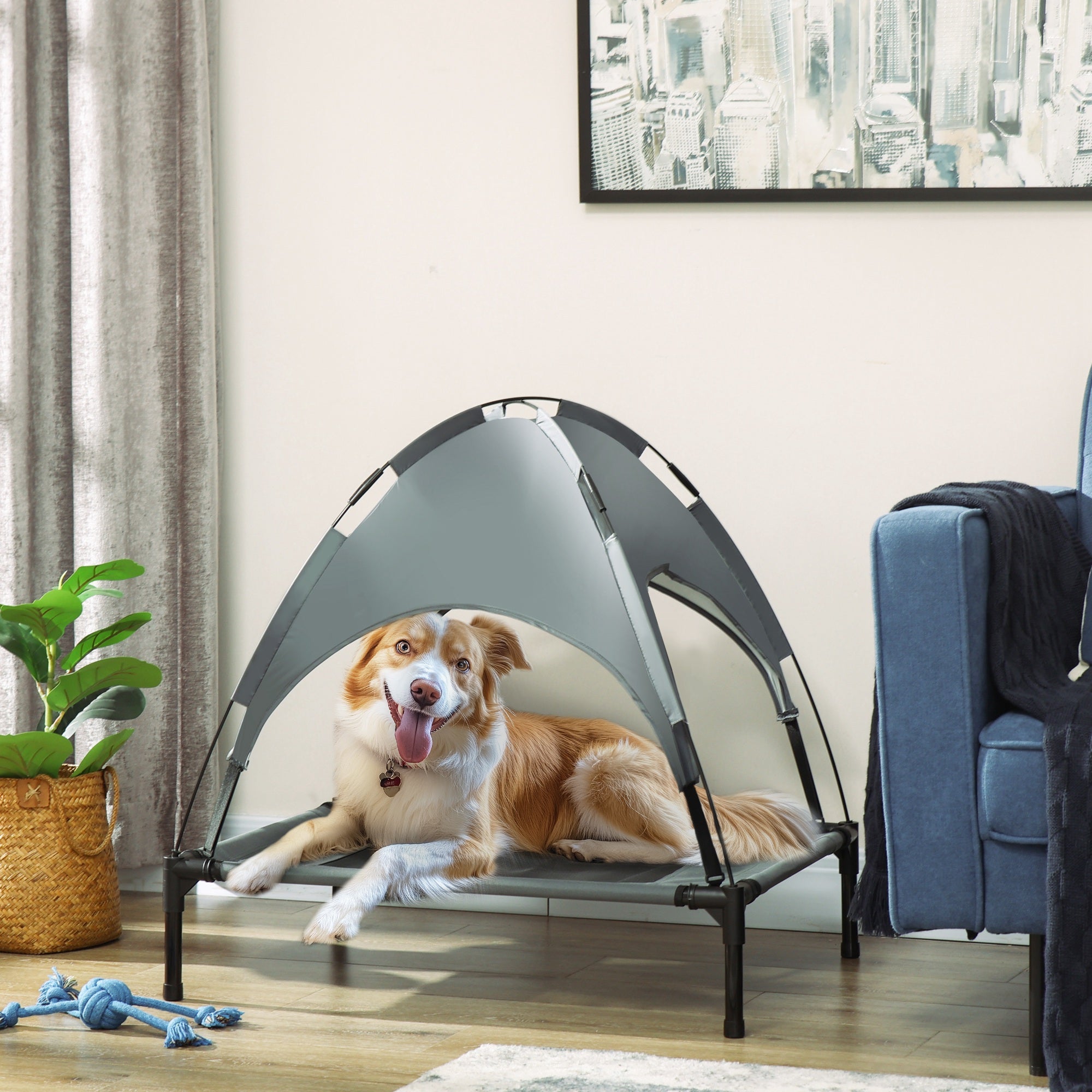 PawHut Elevated Dog Bed with Removable Canopy, Outdoor Dog Cot with UV Protection Canopy Shade, 30 inch Pet Bed for Camping, Gray