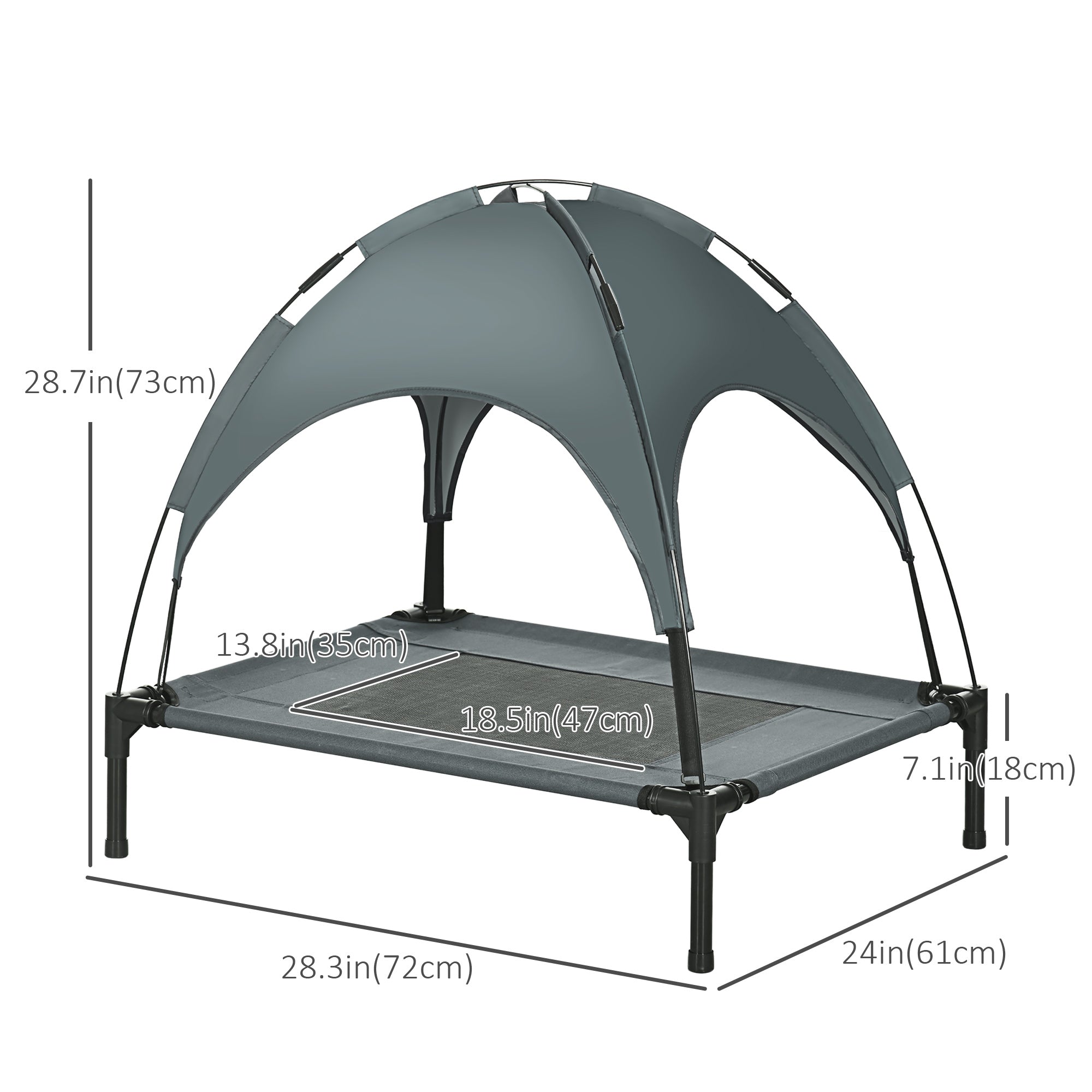 Elevated Dog Bed with Canopy, Portable Raised Dog Cot for M Sized Dogs, Indoor & Outdoor, 30" x 24" x 29", Grey