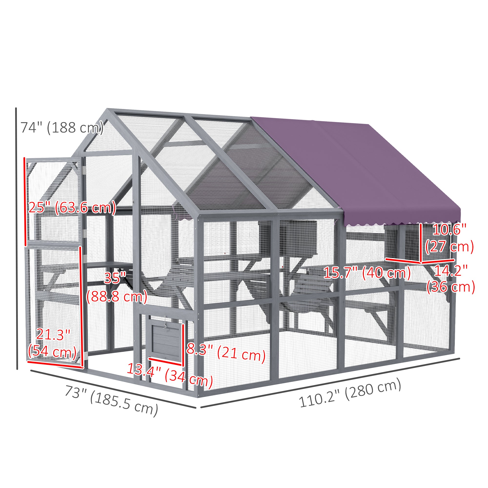 Catio Outdoor Cat Enclosure Wooden Feral House with Weatherproof Canopy, Bridges, Resting Boxes, Platforms, for 3-6 Cats, Grey