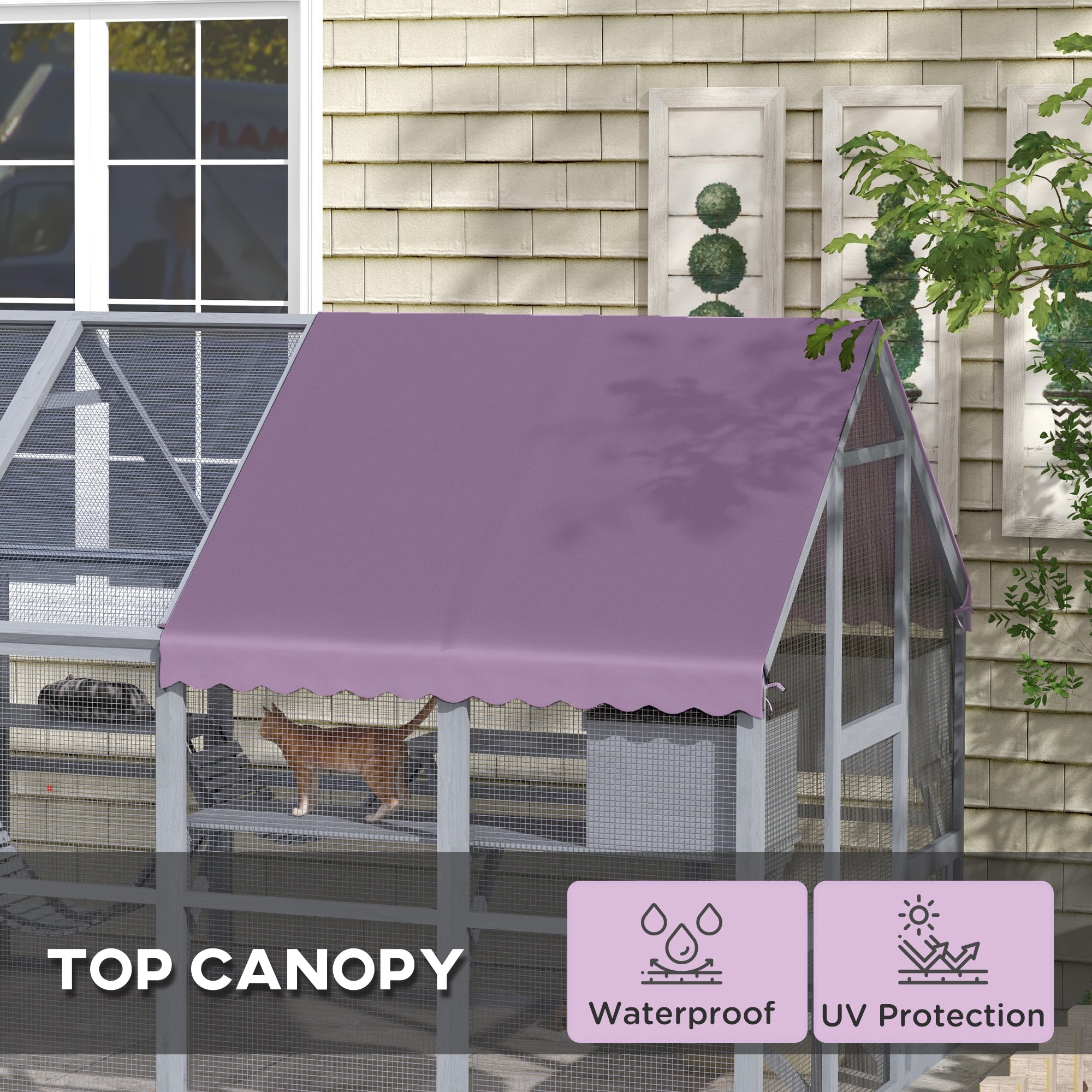 Catio Outdoor Cat Enclosure Wooden Feral House with Weatherproof Canopy, Bridges, Resting Boxes, Platforms, for 3-6 Cats, Grey