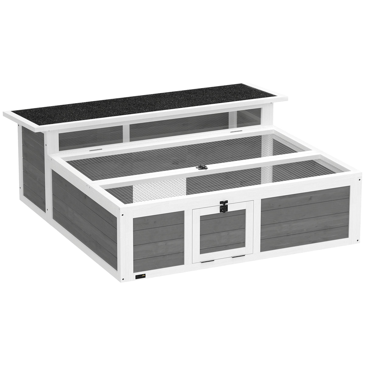 Wooden Tortoise House, Tortoise Enclosure with Clear Observation Window, Top Opening, Multiple Doors, Galvanised Mesh, Small Animal Enclosure for Indoor Outdoor Use, Dark Grey