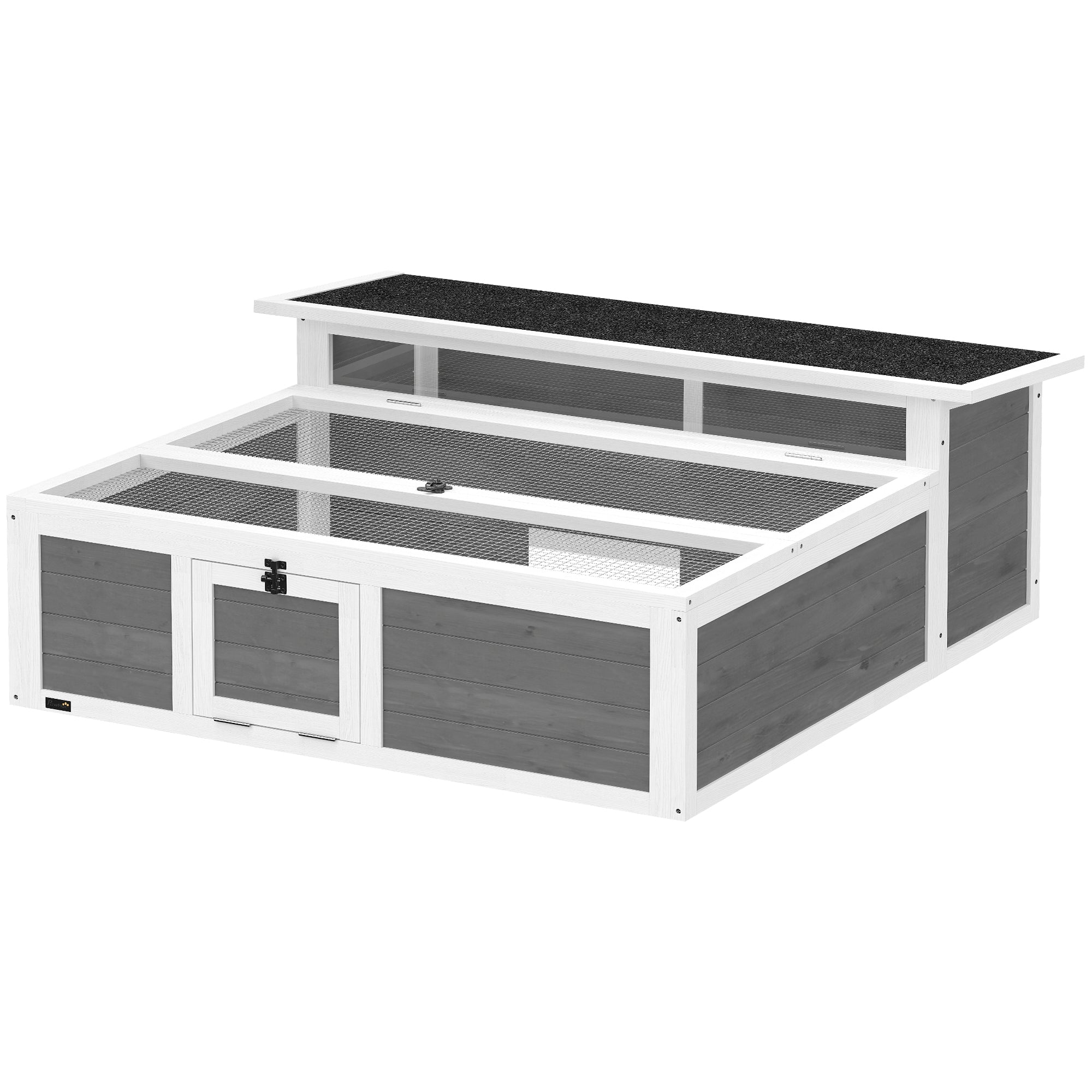 Tortoise Habitat Outdoor with Run, Wooden Tortoise Enclosure with Clear Window, Openable Top and Multiple Doors, Turtle Habitat Rabbit Hutch for Backyard, Dark Gray
