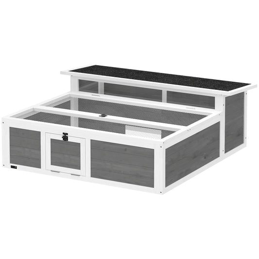 Tortoise Habitat Outdoor with Run, Wooden Tortoise Enclosure with Clear Window, Openable Top and Multiple Doors, Turtle Habitat Rabbit Hutch for Backyard, Dark Gray