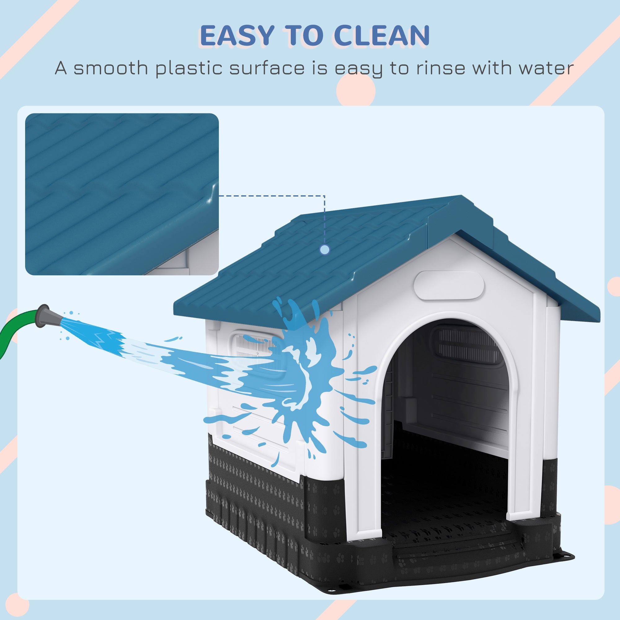 Dog Kennel for Outside, Plastic Dog House, Water-Resistant Pet Shelter with Windows, for Garden Patio, Medium and Large Dogs, 101 x 88 x 99cm - Blue