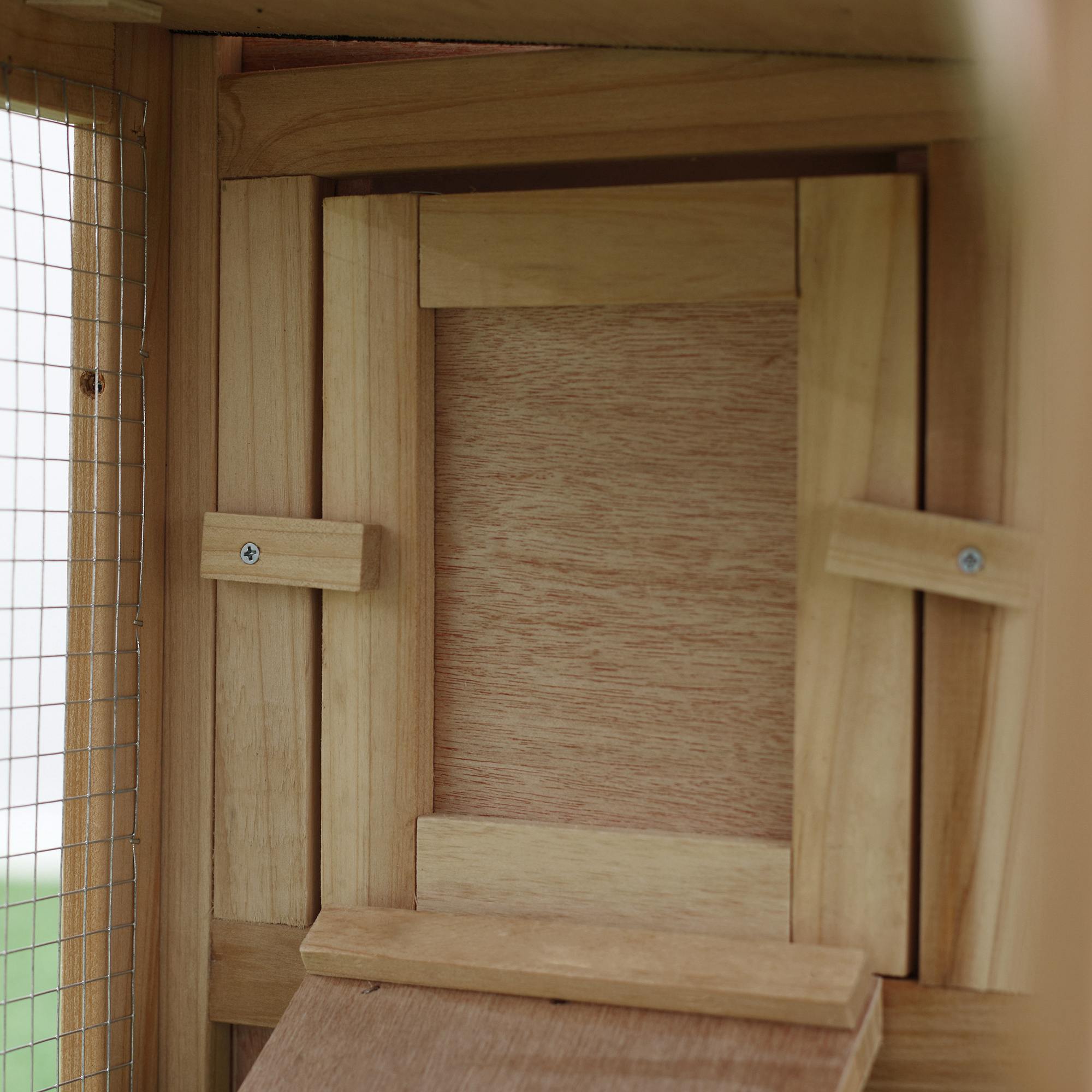 Large Rabbit Hutch Wood Bunny Cage Outdoor Guinea Pig House with Double Runs Slide Out Tray Ramps, 83"x18"x33", Natural