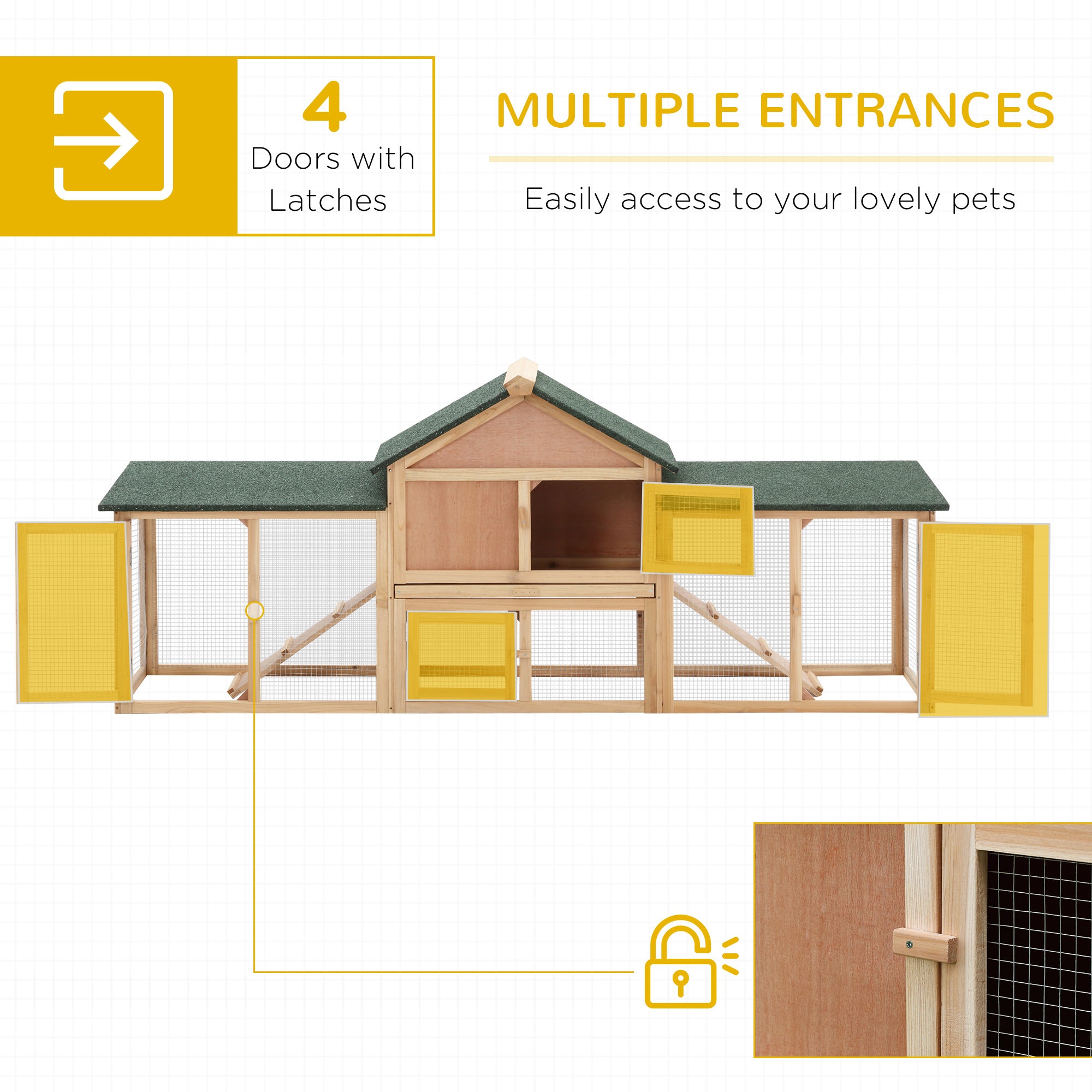 PawHut 83" L Outdoor Rabbit Hutch with Double Runs, Large Guinea Pig Cage Indoor, Wooden Bunny Hutch with Weatherproof Roof, Removable Tray, Ramps, Natural