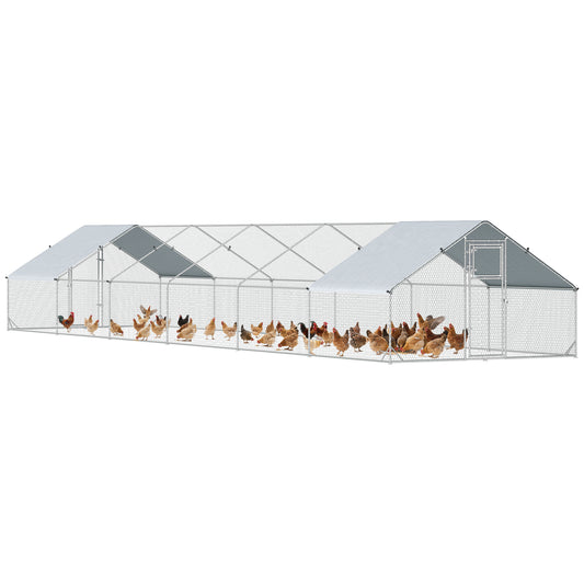Large Chicken Coop Metal Chicken Run with Waterproof and Anti-UV Cover, Spire Shaped Walk in Fence Cage Hen House for Outdoor and Yard Farm Use, 1" Tube Diameter, 39' x 10' x 6.4'