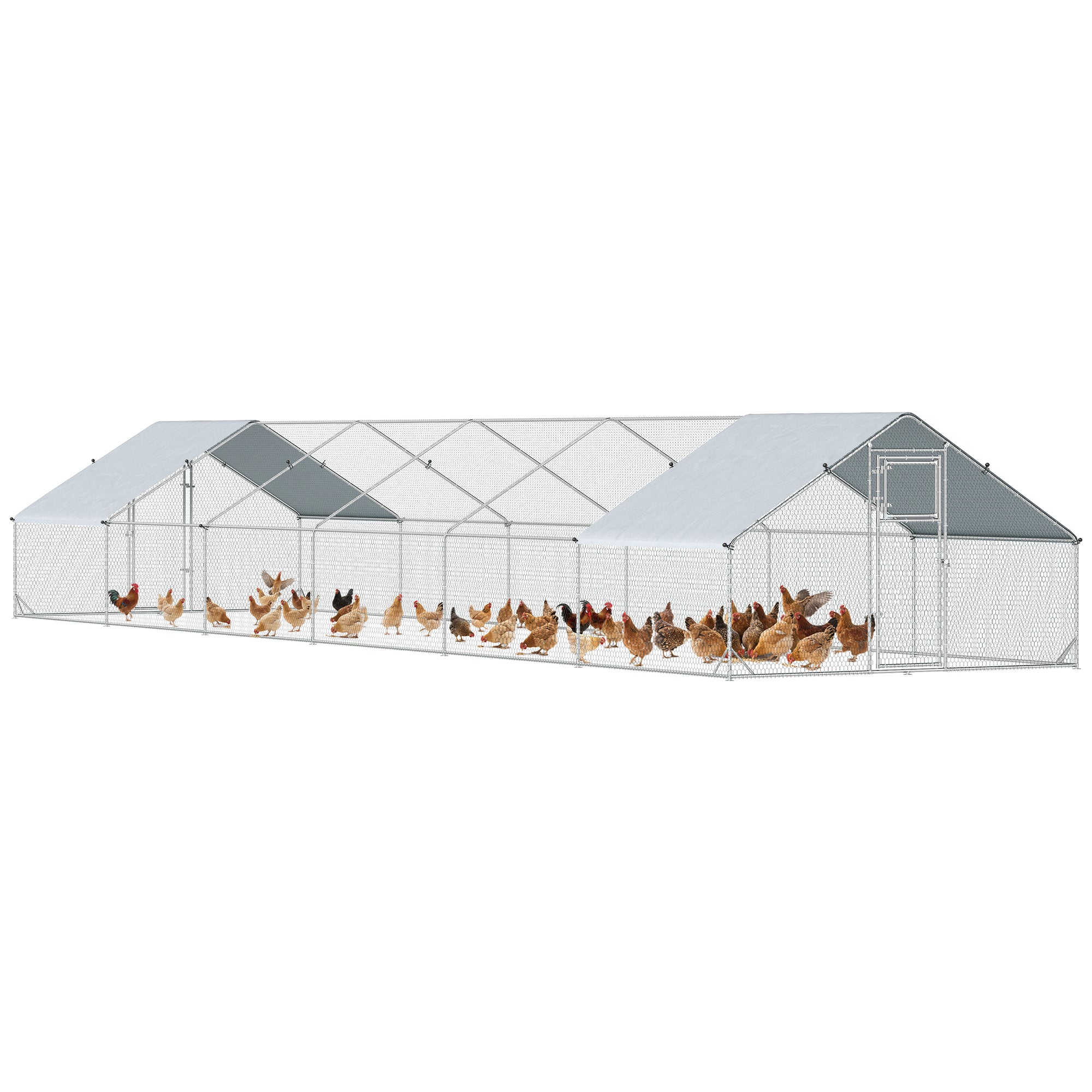 Metal Chicken Coop, Walk-in Large Chicken Run, Poultry Cage for 36-50 Hen, Duck, Rabbit with Water- and UV-Protection Cover, for Backyard, Garden, 39.4' x 9.8' x 6.4'