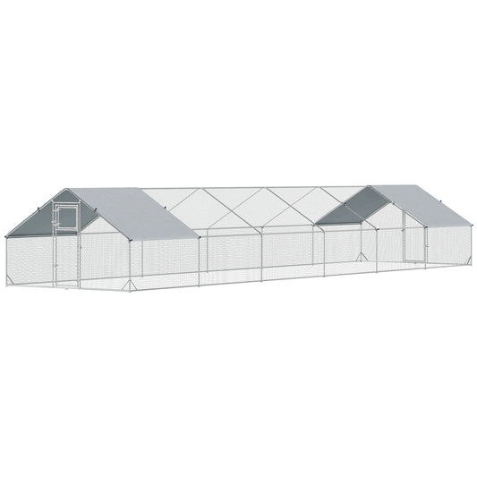 Large Chicken Coop Metal Chicken Run with Waterproof and Anti-UV Cover, Spire Shaped Walk in Fence Cage Hen House for Outdoor and Yard Farm Use, 1" Tube Diameter, 39' x 10' x 6.4'