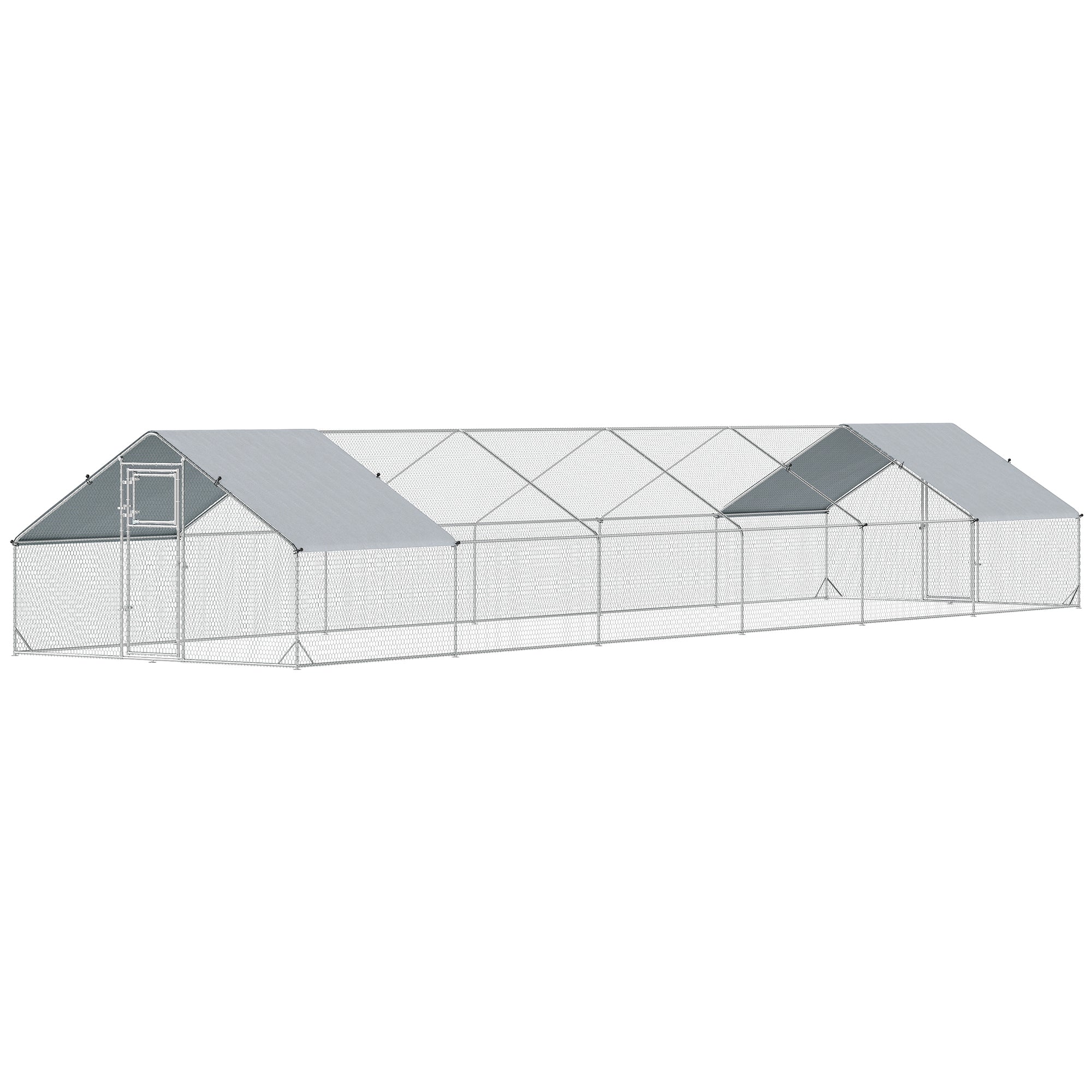 Metal Chicken Coop, Walk-in Large Chicken Run, Poultry Cage for 36-50 Hen, Duck, Rabbit with Water- and UV-Protection Cover, for Backyard, Garden, 39.4' x 9.8' x 6.4'