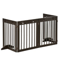 Load image into Gallery viewer, Freestanding Pet Gate 4 Panel Wooden Dog Barrier Folding Safety Fence with Support Feet up to 204cm Long 61cm Tall for Doorway Stairs Brown
