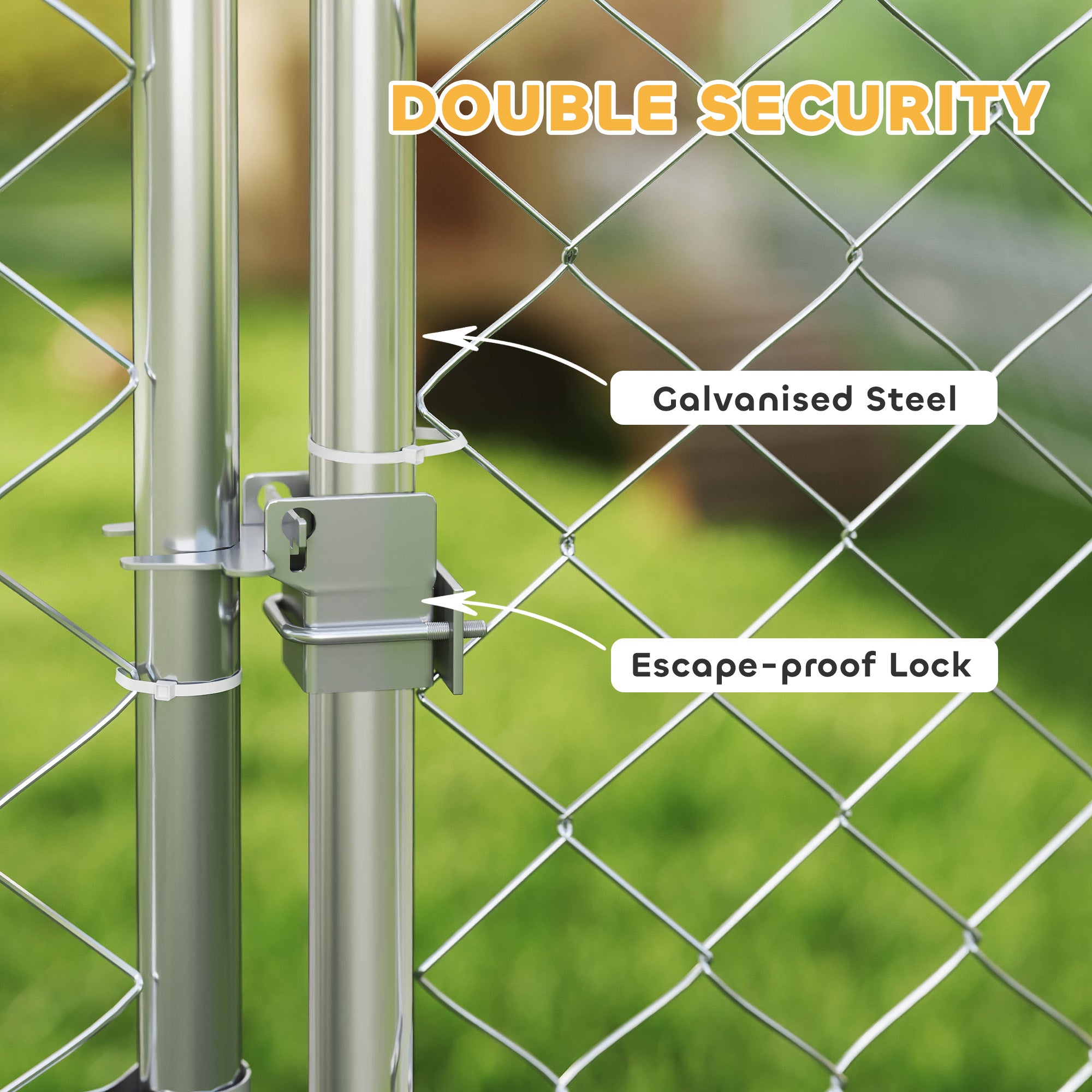 Outdoor Dog Kennel with Roof, Heavy Duty Dog Run Outdoor Fence Cage with Adjustable & Rotating Bowls, Waterproof UV-Resistant Cover, Secure Lock, 6.6' x 6.6' x 5.1'