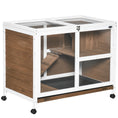 Load image into Gallery viewer, Rabbit Hutch Indoor Wooden Guinea Pig House Hamster Cage with Wheels, 2 Layers Bunny Cage with Openable Roof, 91.5 x 53.3 x 73 cm, Brown
