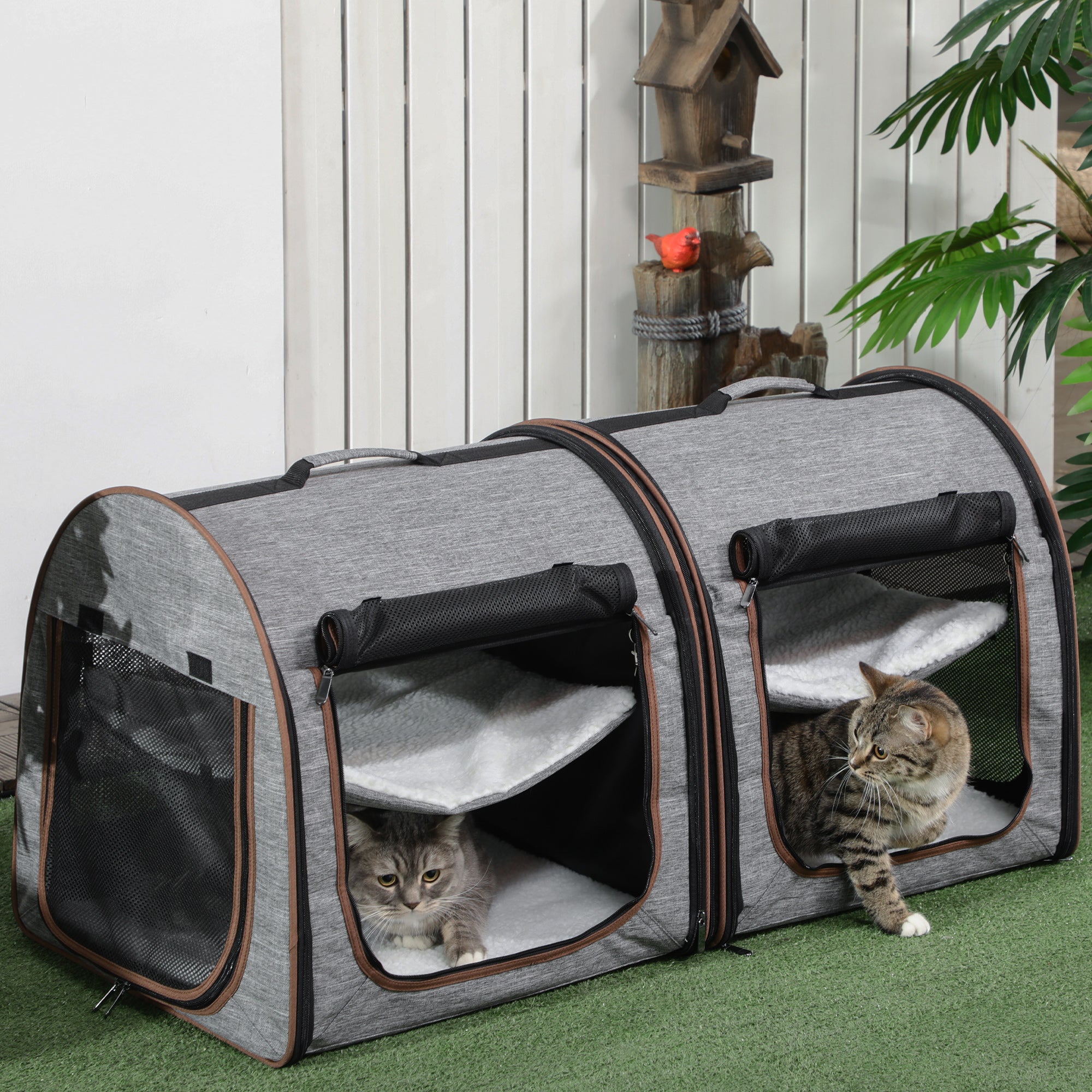 39" Travel Pet Carrier, Portable Soft-Sided Cat Carrier with Divider, Two Compartments, Soft Cushions & Storage Bag, Grey
