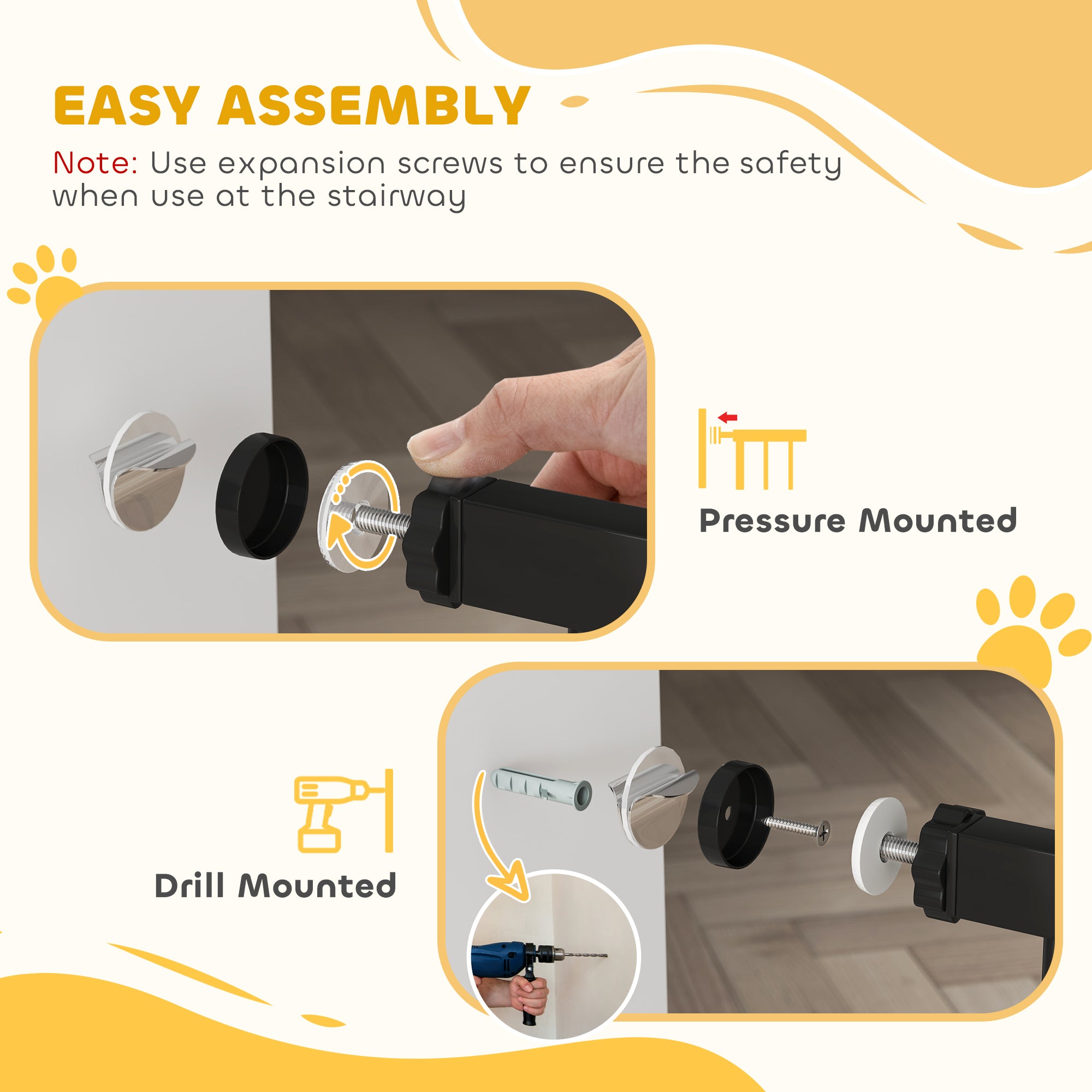 Dog Gate Stair Gate Pressure Fit Pets Barrier Auto Close for Doorway Hallway, 74-148cm Wide Adjustable, Black