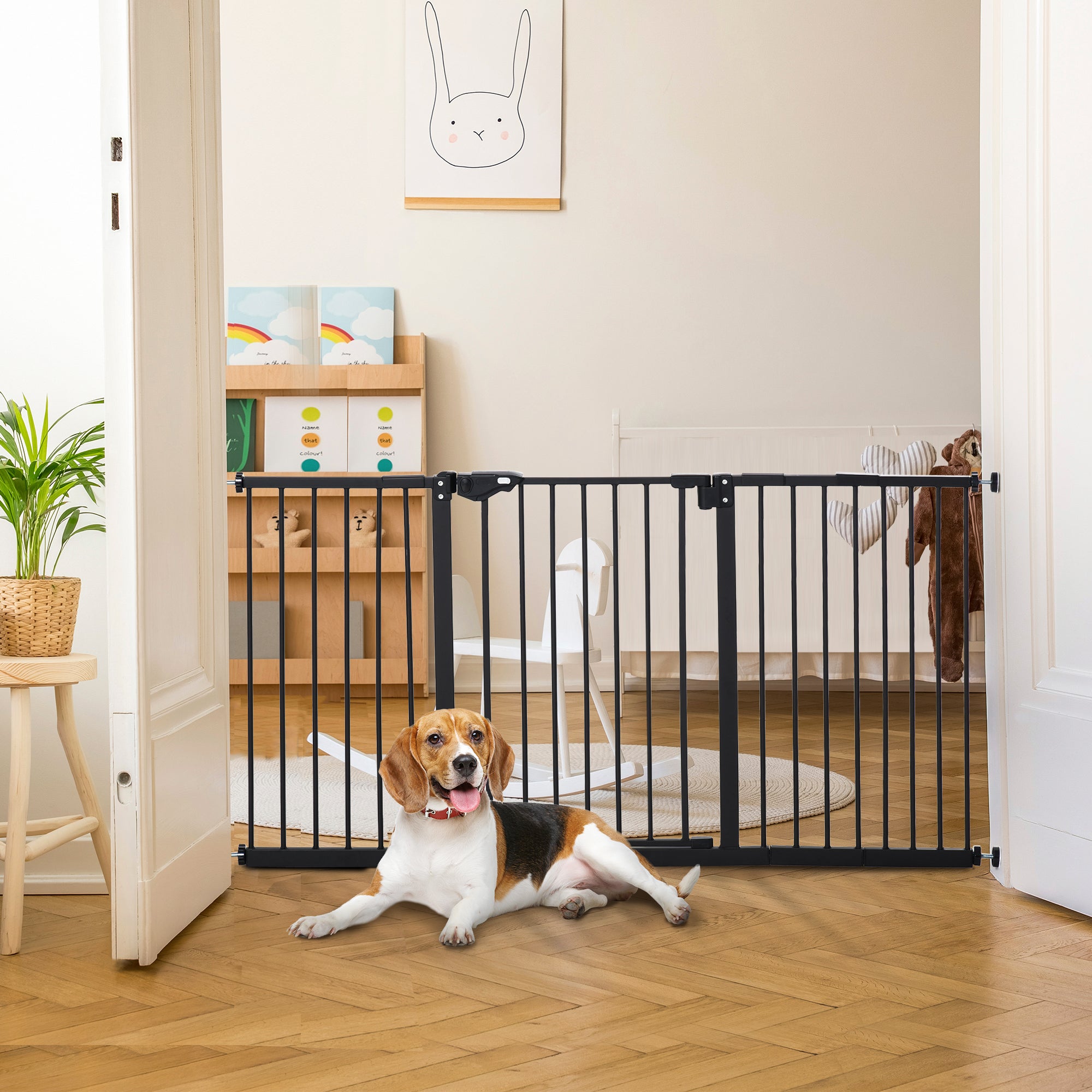 Dog Gate Stair Gate Pressure Fit Pets Barrier Auto Close for Doorway Hallway, 74-148cm Wide Adjustable, Black