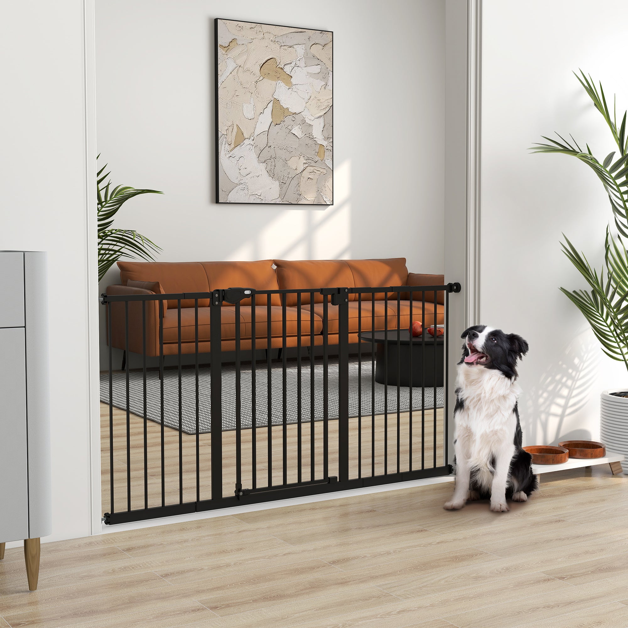 Dog Gate Stair Gate Pressure Fit Pets Barrier Auto Close for Doorway Hallway, 74-148cm Wide Adjustable, Black