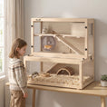 Load image into Gallery viewer, Wooden Hamster Cage, Large Gerbil Cage with Hut, Wheel, Ramps, 3 Tier Small Animal Habitat with Removable Viewing Panels, 80 x 50 x 84 cm, Natural
