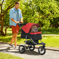 Load image into Gallery viewer, Luxury Pet Stroller Lightweight Dog Cat Travel Carriage with 3-Rubber Wheels, One-click Folding Design, Adjustable Canopy, Zippered Mesh Window Door, Red
