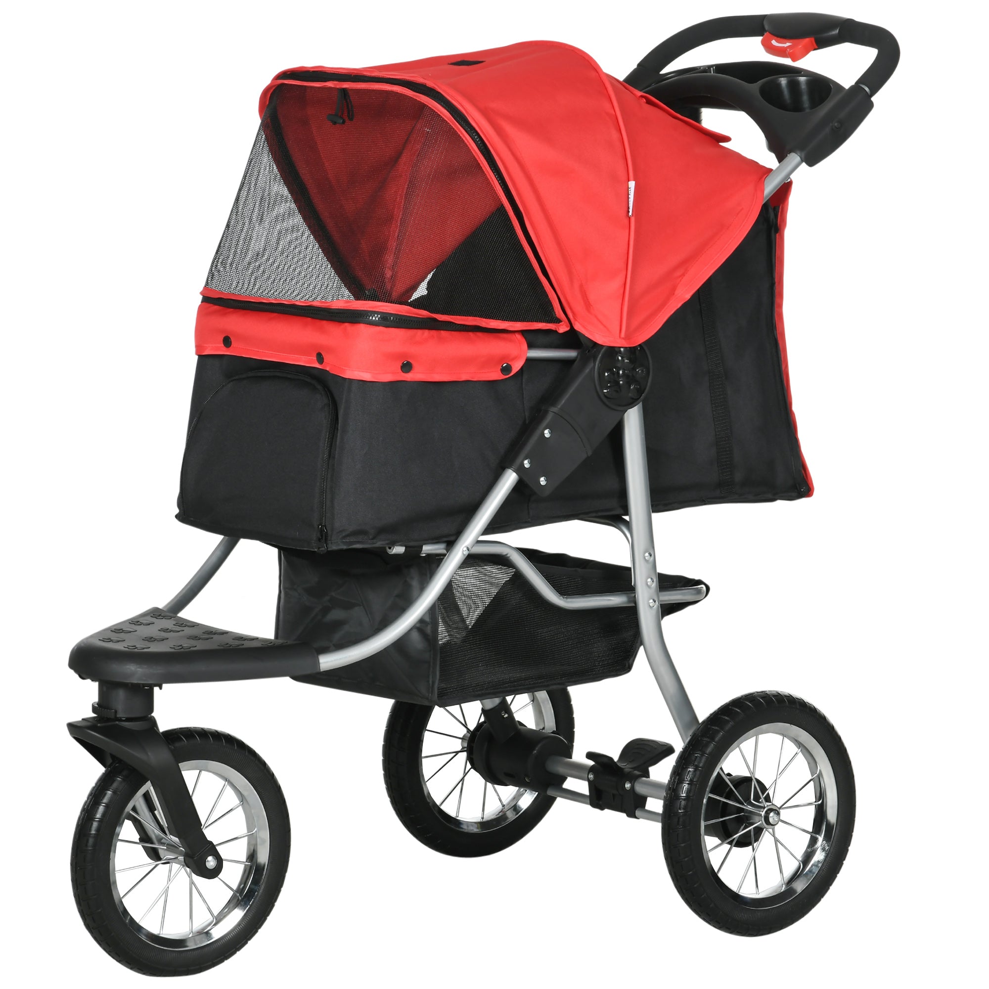 pawhut 3 wheel dog stroller PawHut 3-Wheel Pet Stroller: Foldable Adjustable Canopy Secure & Red