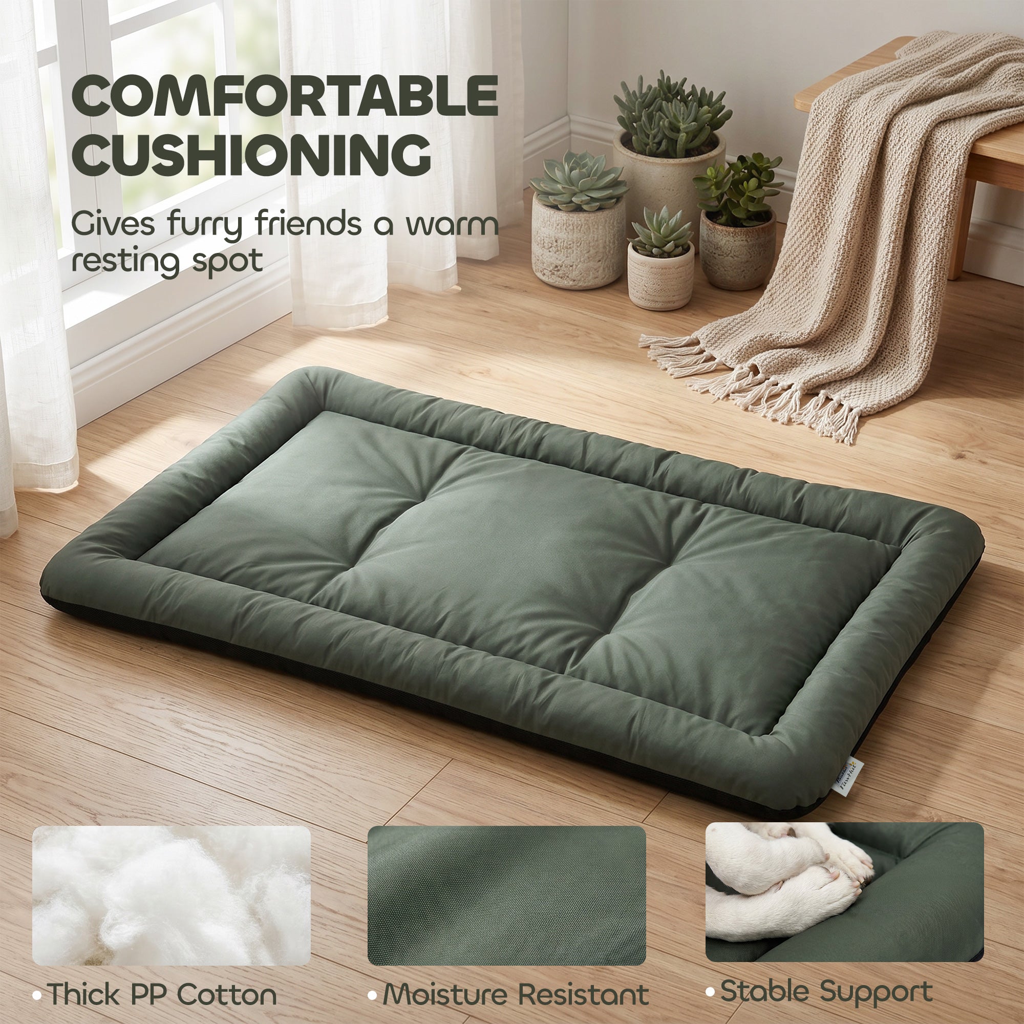 Waterproof Dog Bed, Foldable Pet Bed with Anti-Slip Bottom, Oxford Fabric, Machine Washable, Scratch Resistant Outdoor for Large Dogs and Cats, 130L x 85W x 7H cm, Green