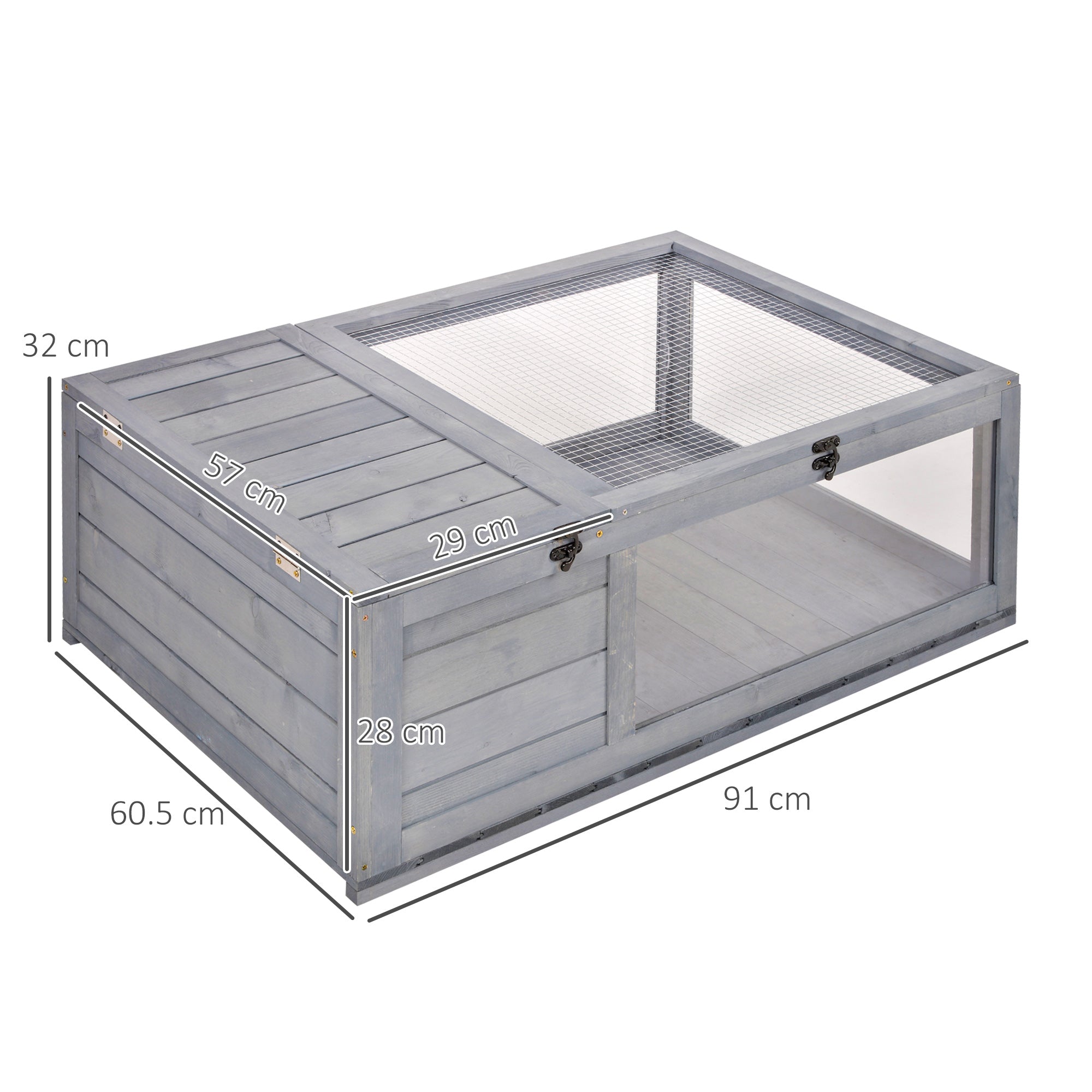 Tortoise House with Mesh Roof, Small Reptile Wooden House, Tortoise Enclosure with Removable Side Panel, for Indoor - Grey