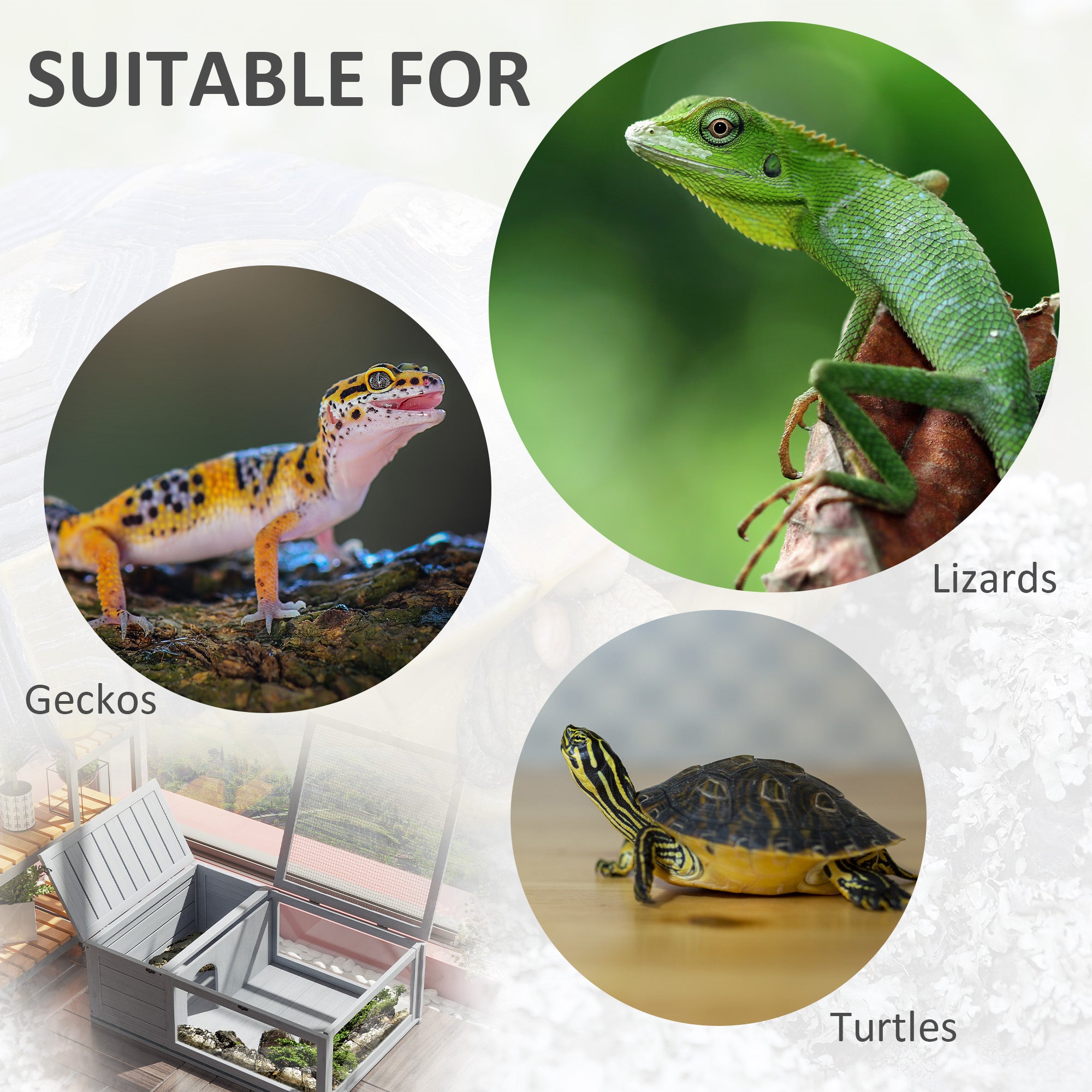 Wood Tortoise House Indoor Outdoor Turtle Habitat Reptile Cage for Lizards, Geckos, 35.8" x 23.8" x 12.6", Grey