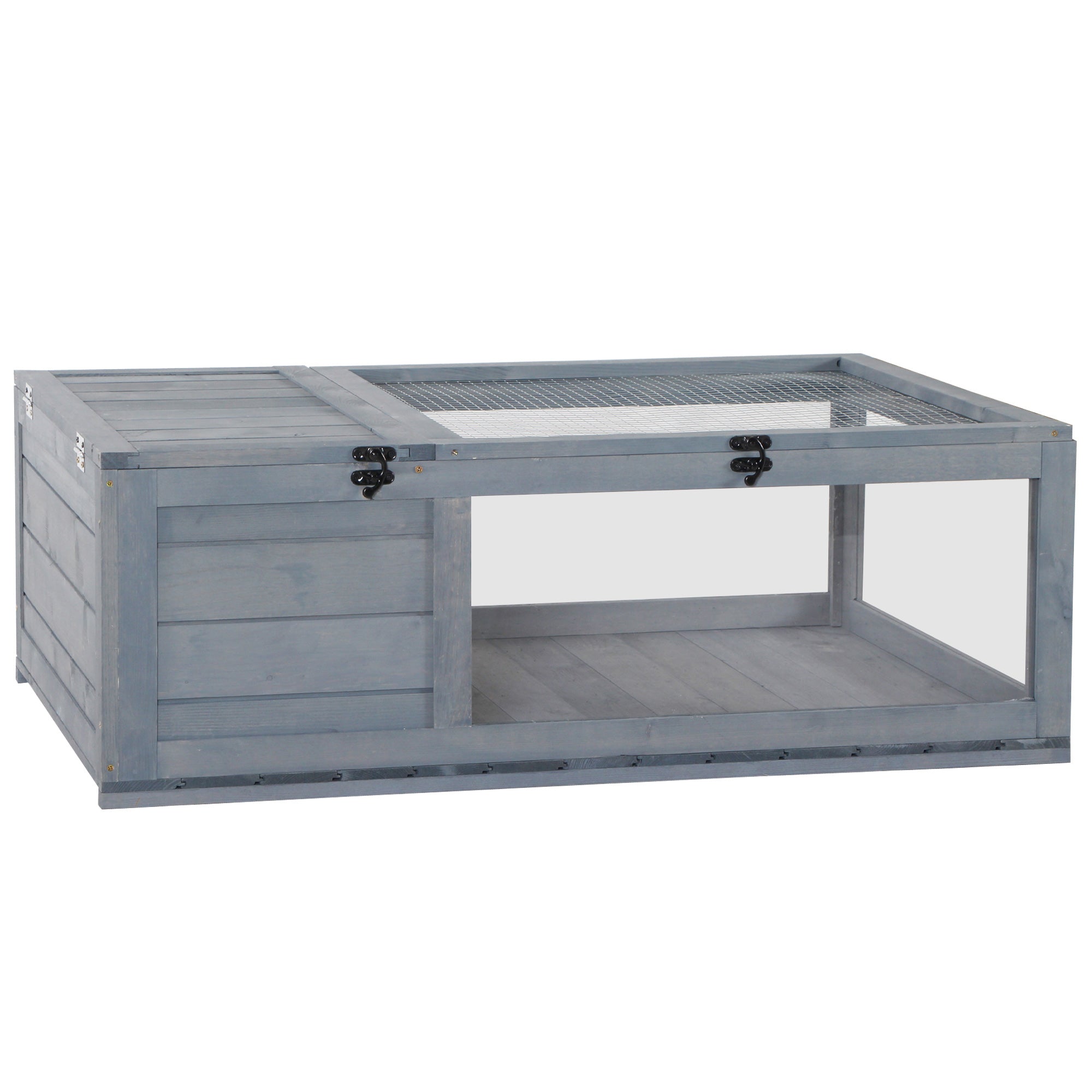 Wood Tortoise House Indoor Outdoor Turtle Habitat Reptile Cage for Lizards, Geckos, 35.8" x 23.8" x 12.6", Grey