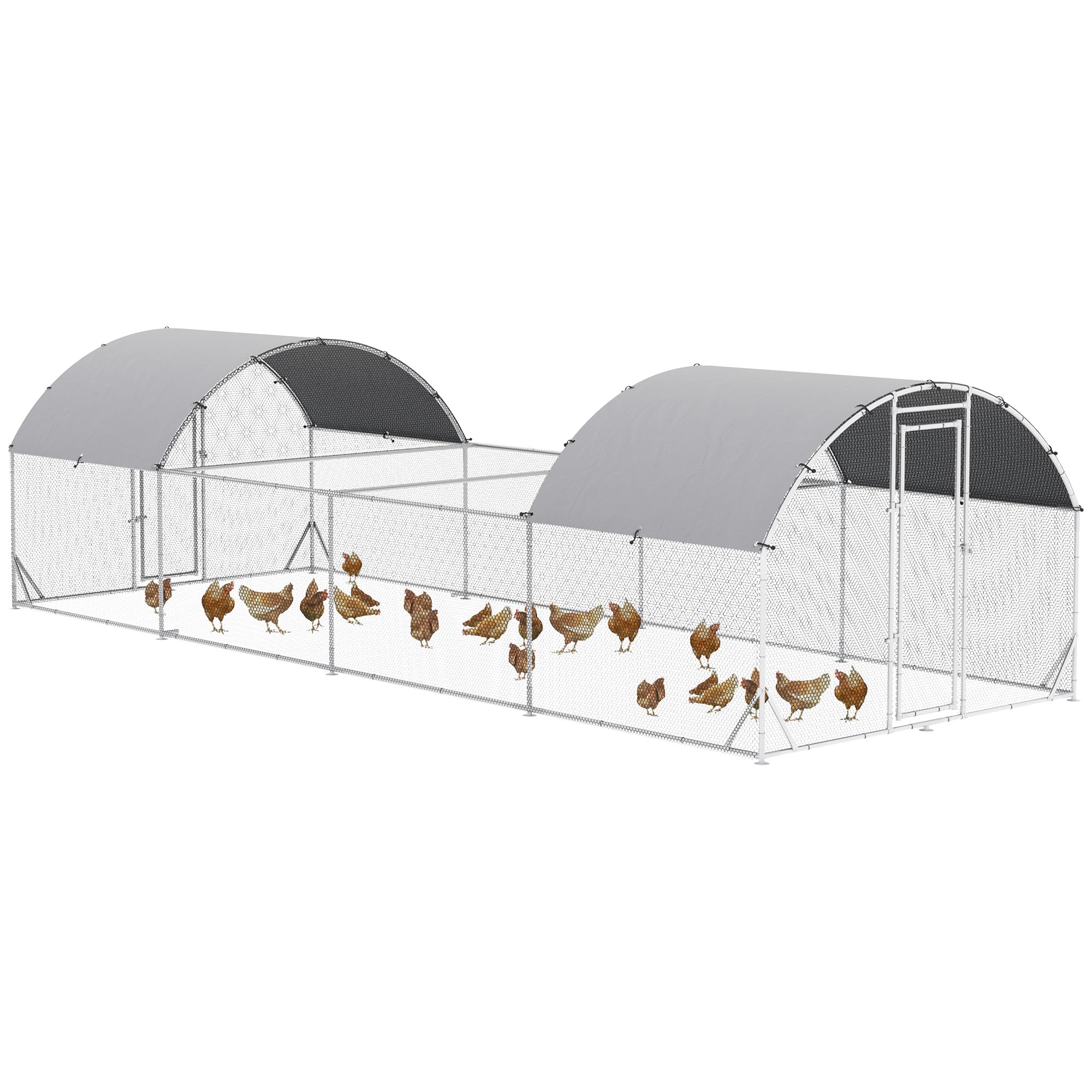 Chicken Run, 24.9' x 9.2' Metal Chicken Coop with Waterproof and Anti-UV Cover, Door for 20-24 Chickens, Ducks, Rabbits, Sliver