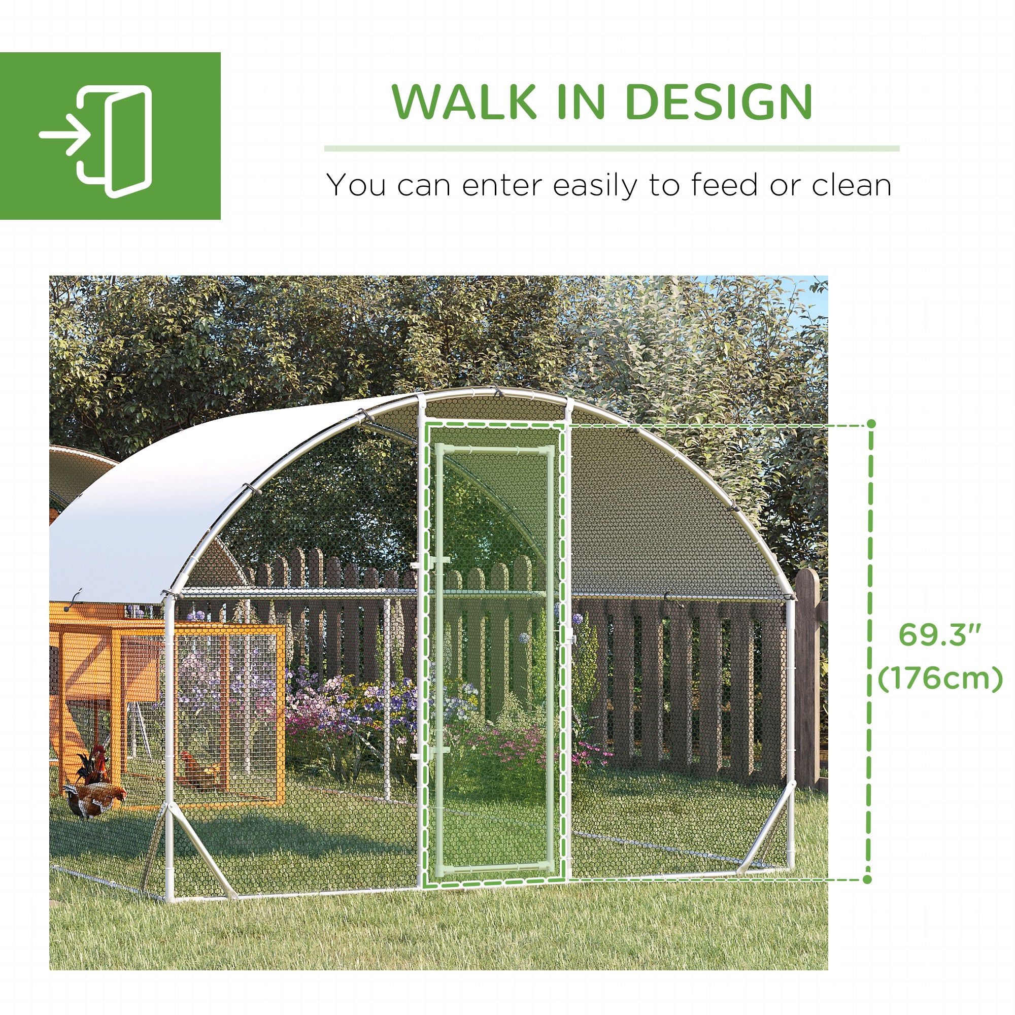 Chicken Run, 24.9' x 9.2' Metal Chicken Coop with Waterproof and Anti-UV Cover, Door for 20-24 Chickens, Ducks, Rabbits, Sliver