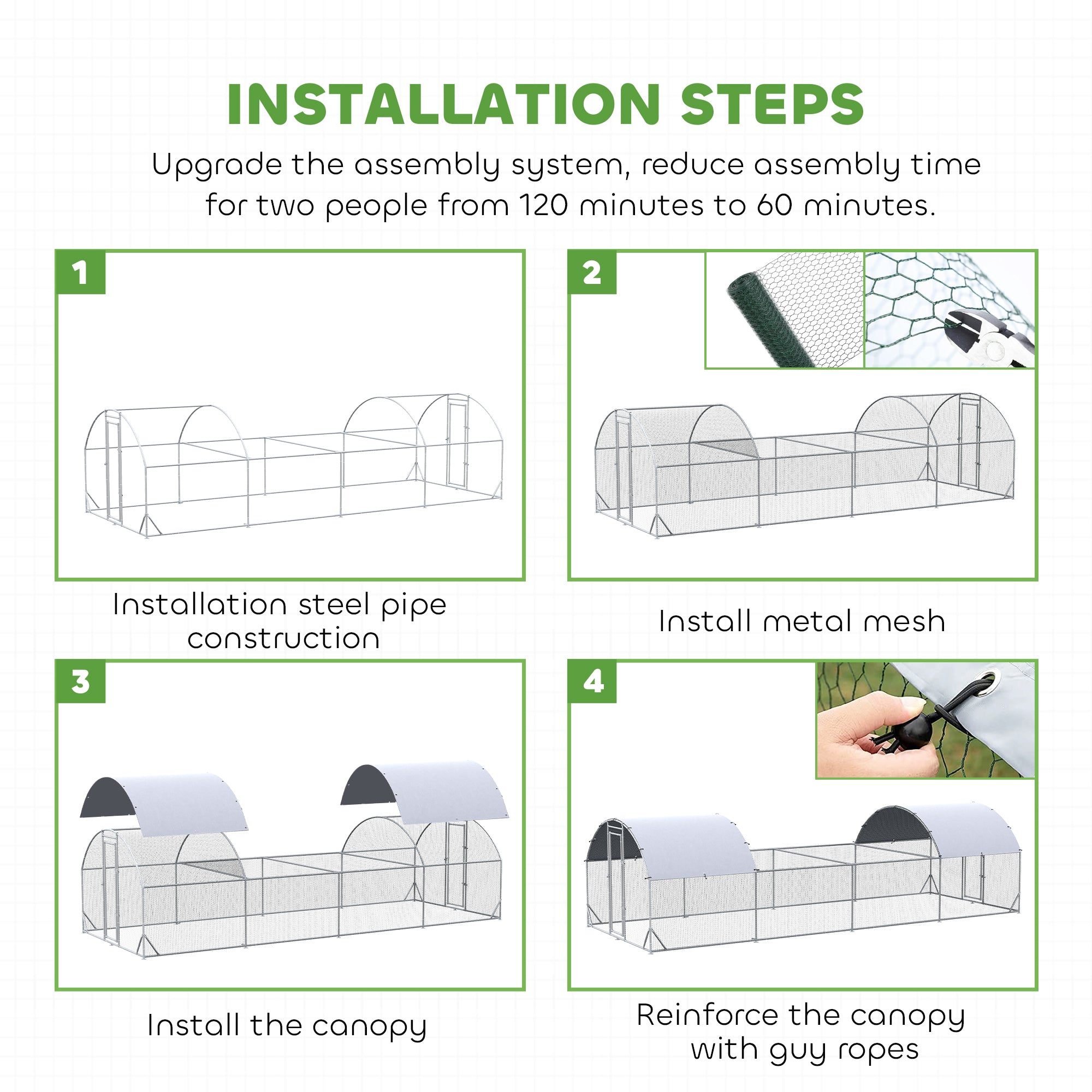 Chicken Run, 24.9' x 9.2' Metal Chicken Coop with Waterproof and Anti-UV Cover, Door for 20-24 Chickens, Ducks, Rabbits, Sliver