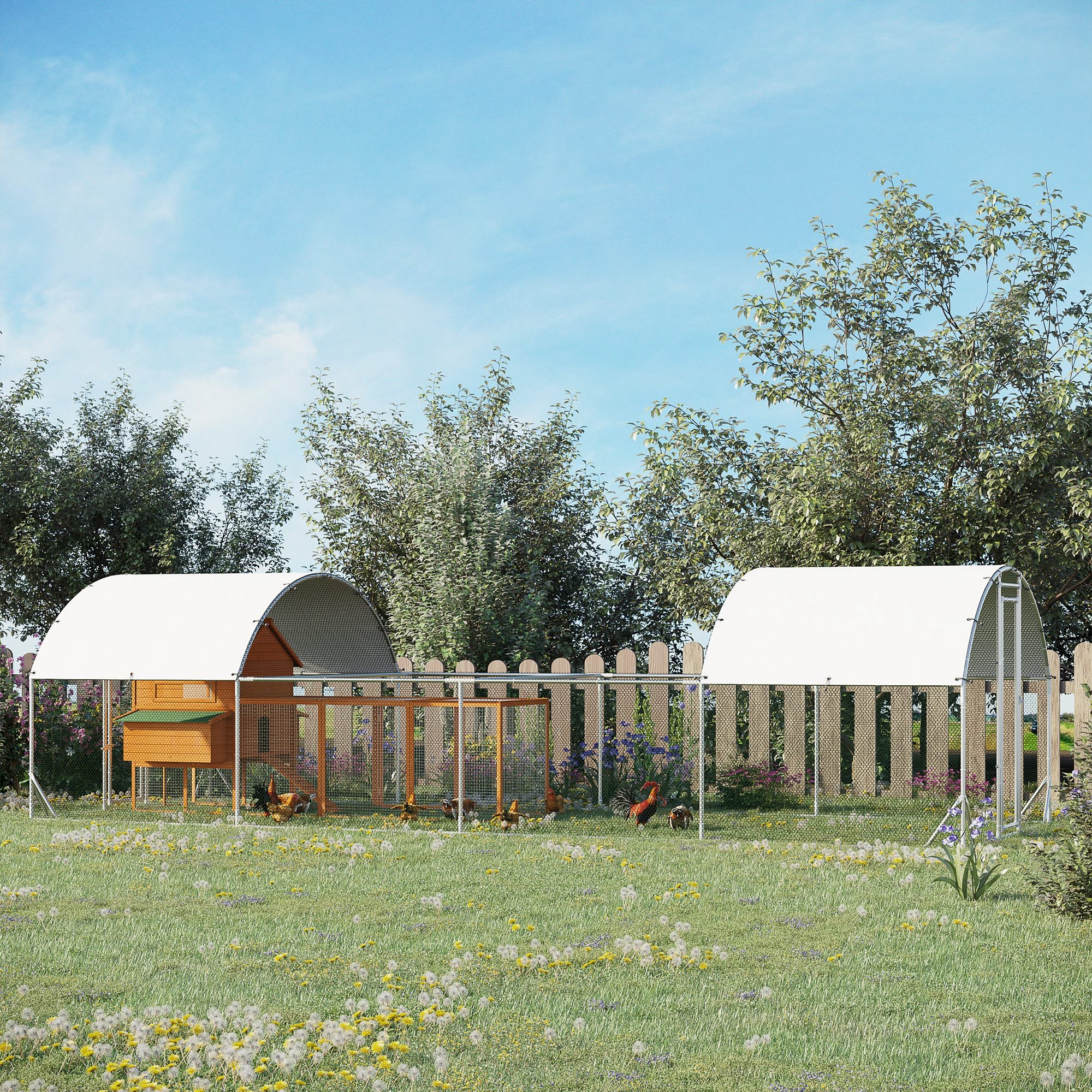 Chicken Run, 24.9' x 9.2' Metal Chicken Coop with Waterproof and Anti-UV Cover, Door for 20-24 Chickens, Ducks, Rabbits, Sliver